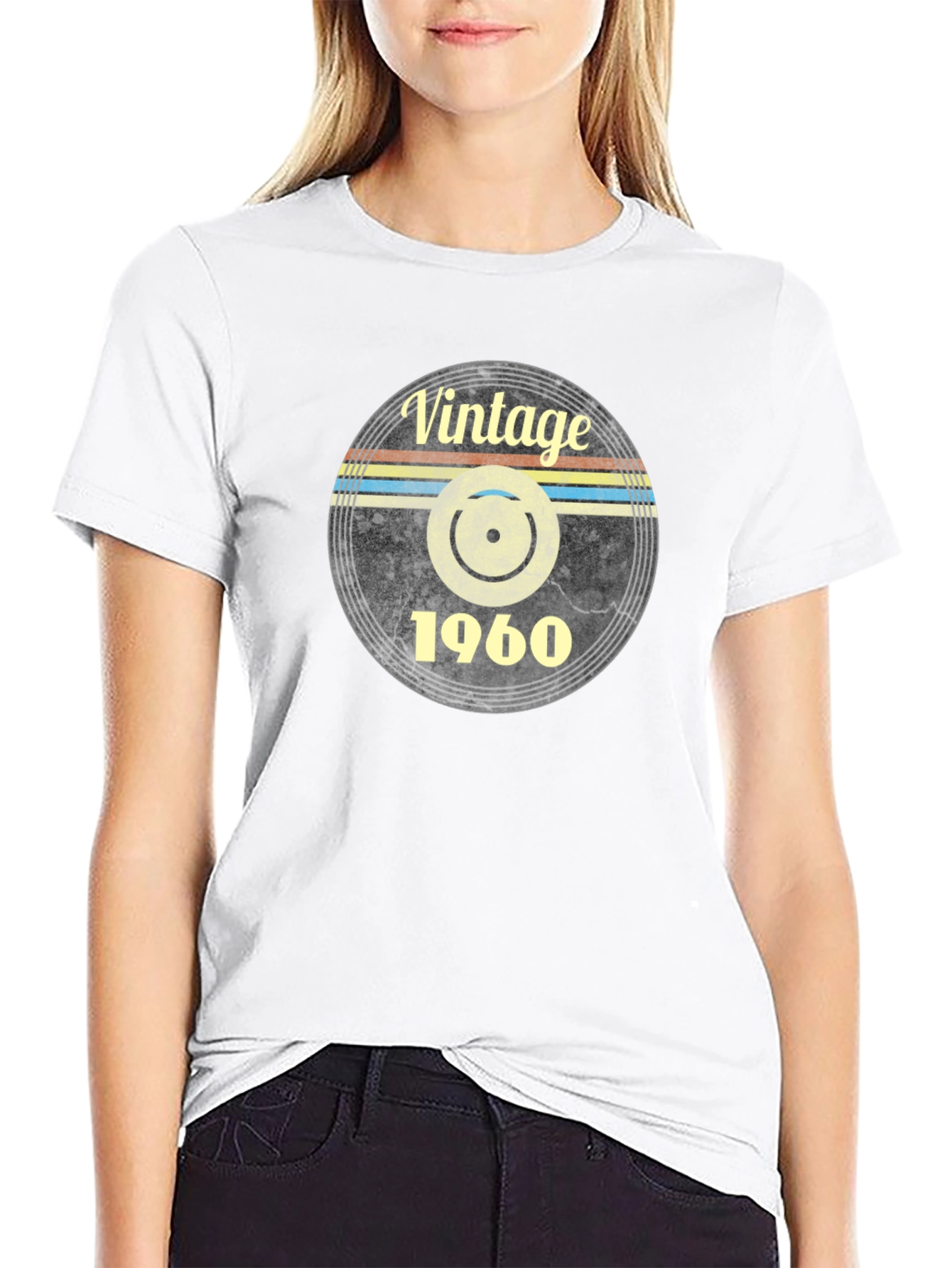 Vintage 1960 Record Design Black T-Shirt