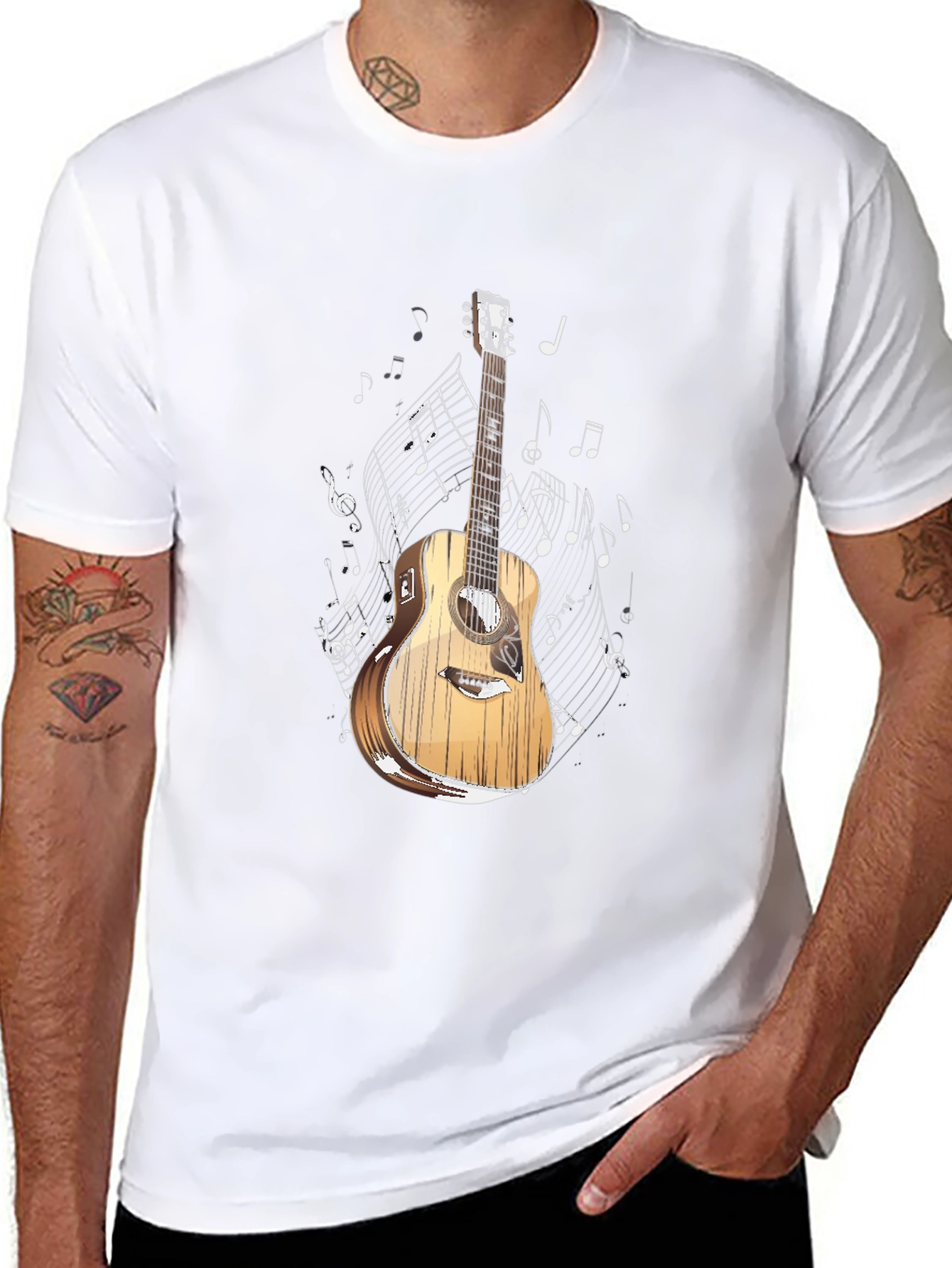 Guitar and Music Notes Graphic T-Shirt