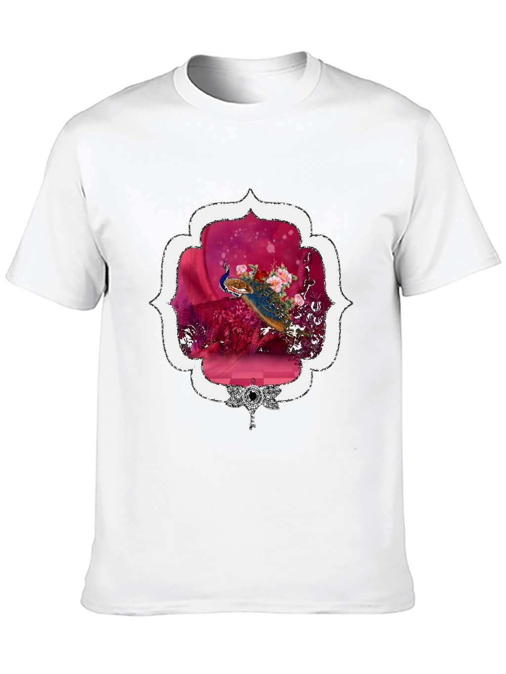 Floral Peacock Graphic Tee - Stylish & Unique