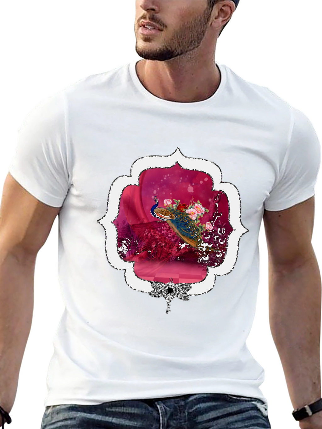 Floral Peacock Graphic Tee - Stylish & Unique