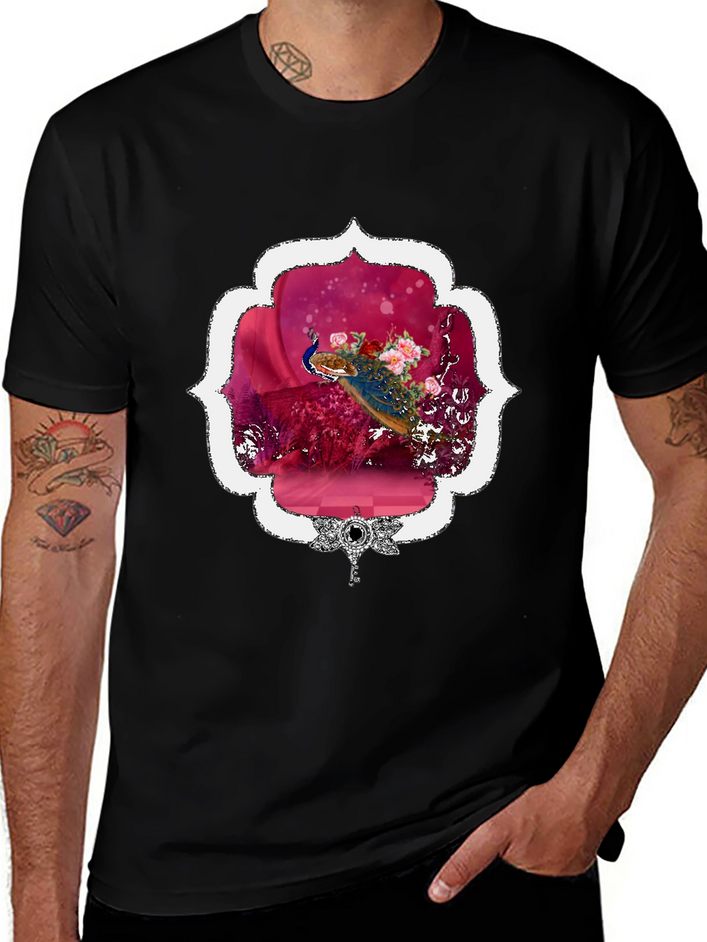 Floral Peacock Graphic Tee - Stylish & Unique