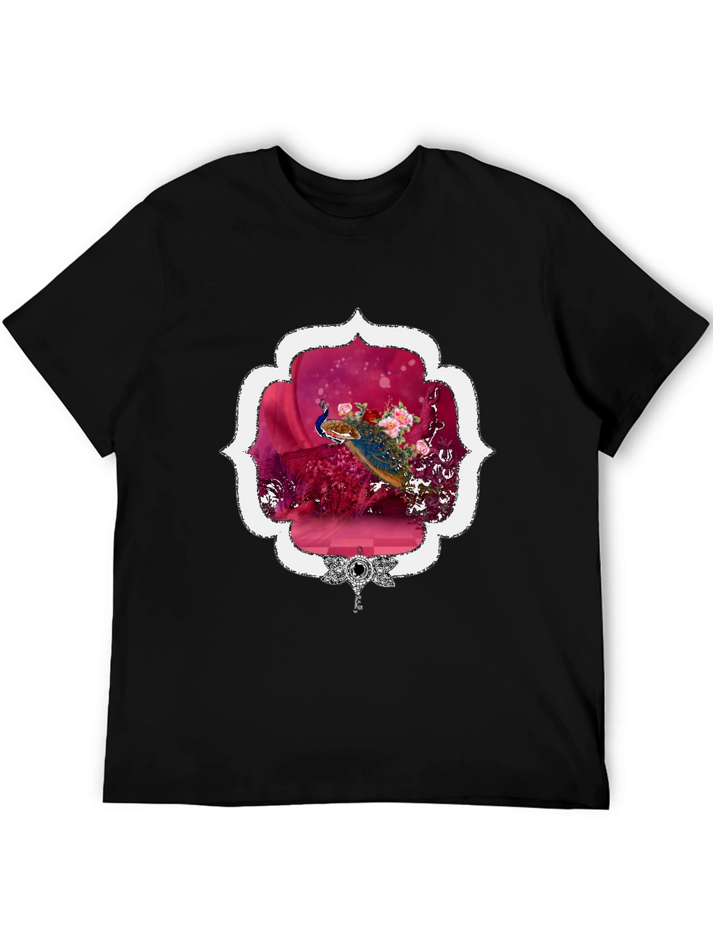 Floral Peacock Graphic Tee - Stylish & Unique