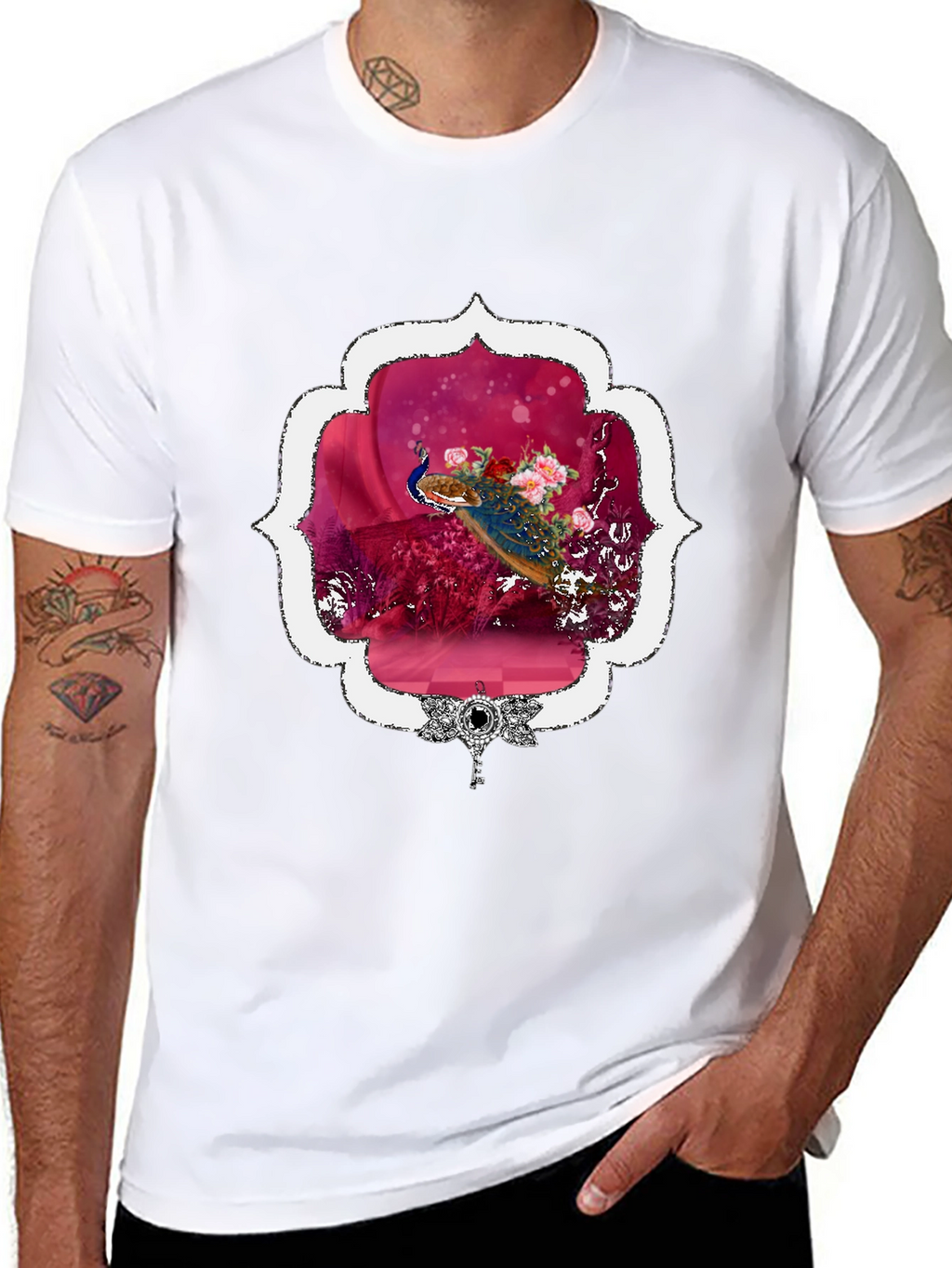 Floral Peacock Graphic Tee - Stylish & Unique