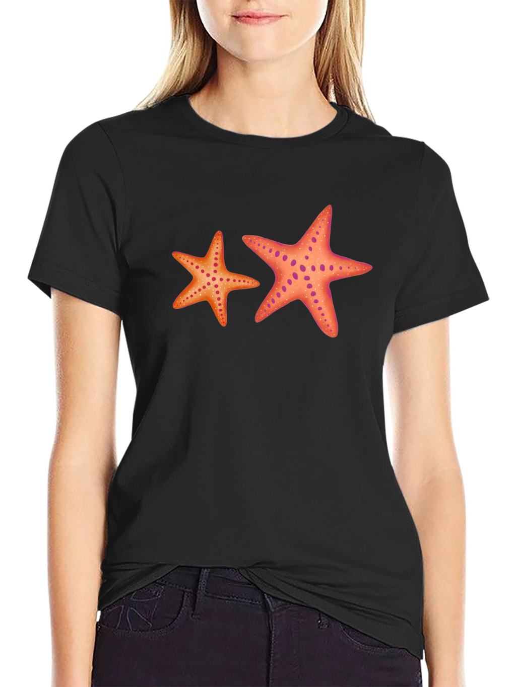 Starfish Graphic Tee - Black Cotton Casual Top