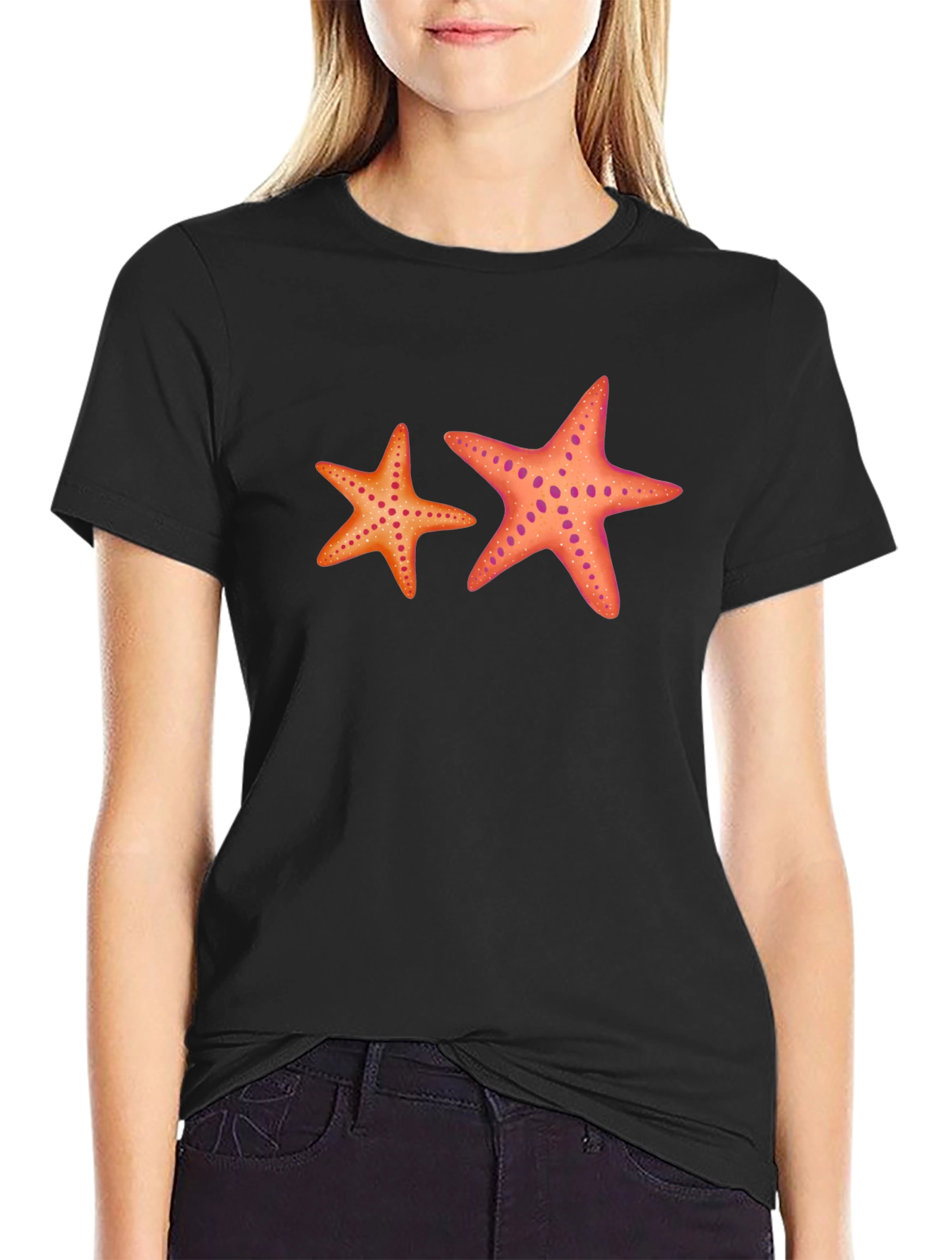 Starfish Graphic Tee - Black Cotton Casual Top