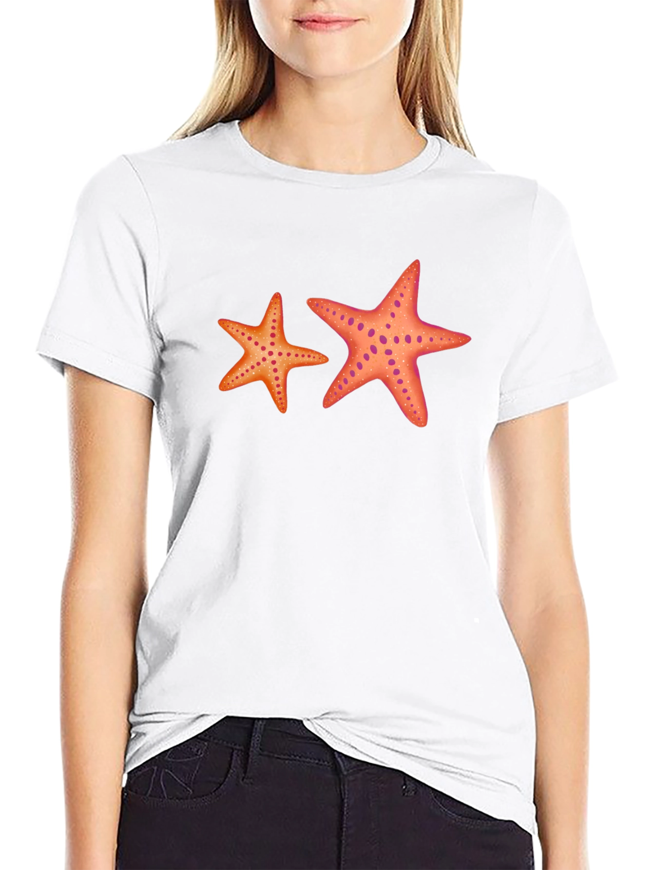 Starfish Graphic Tee - Black Cotton Casual Top