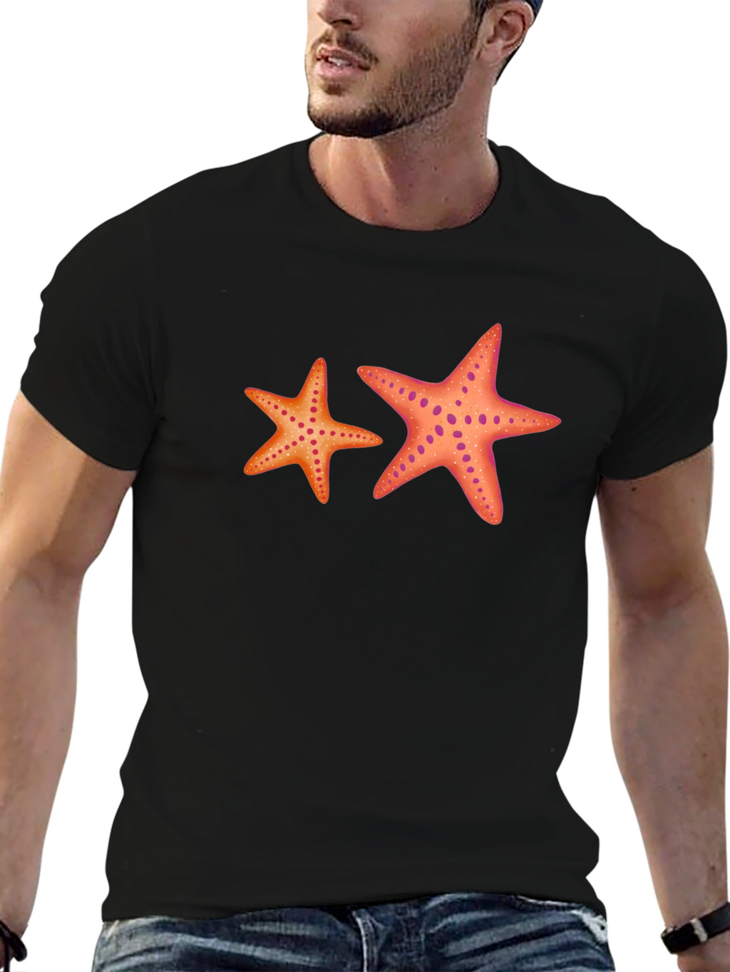 Starfish Graphic Tee - Black Cotton Casual Top