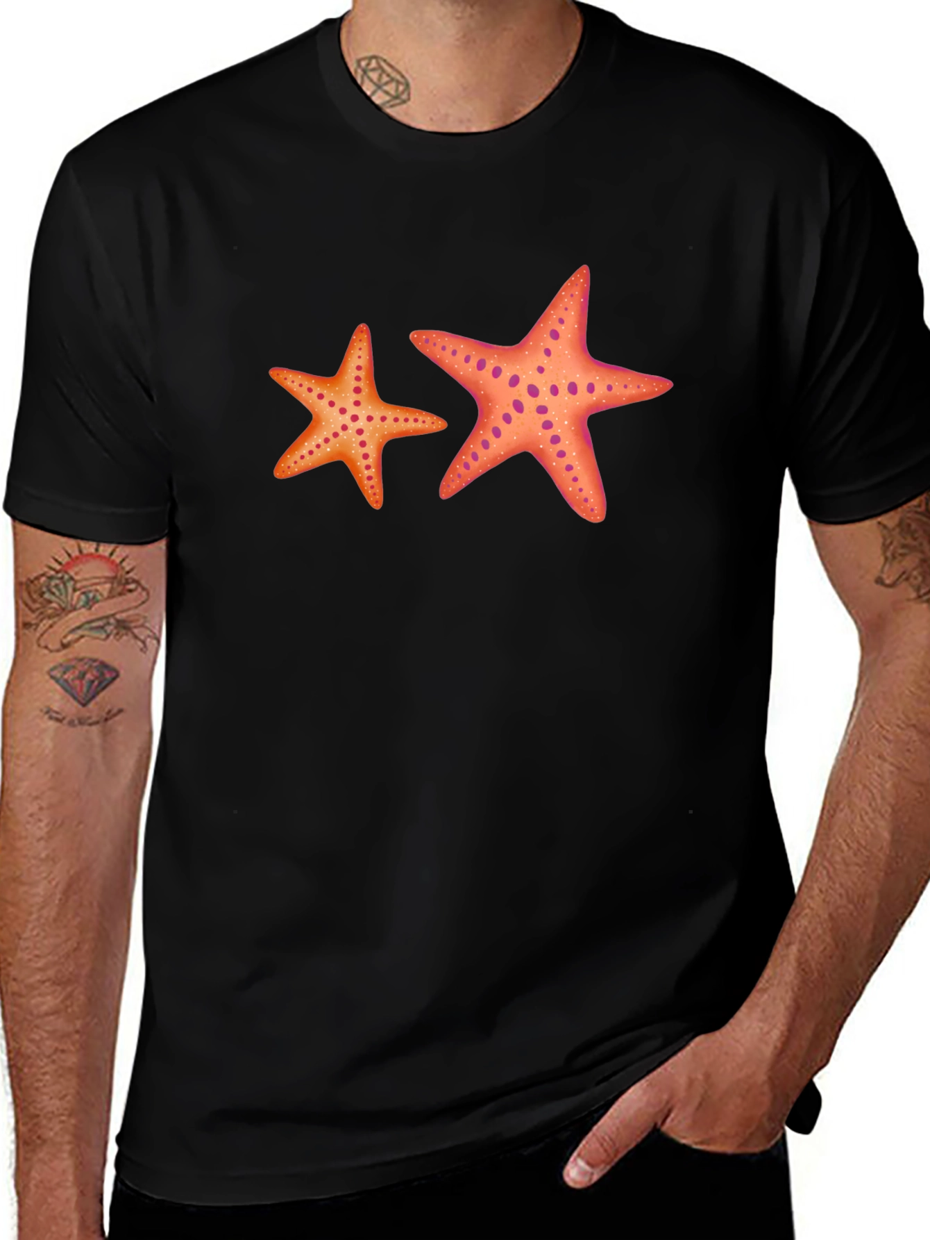Starfish Graphic Tee - Black Cotton Casual Top
