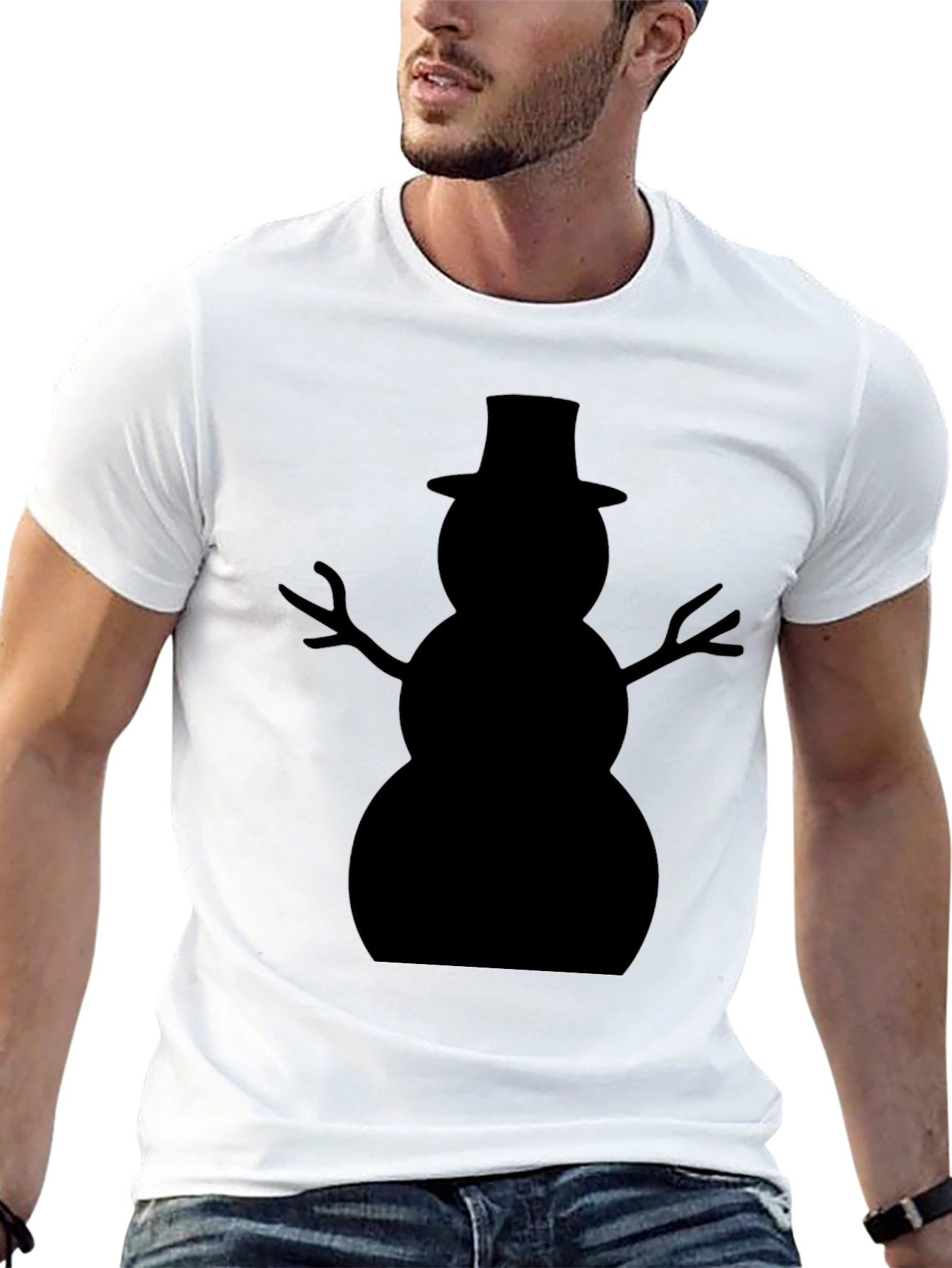Snowman Silhouette Black T-Shirt