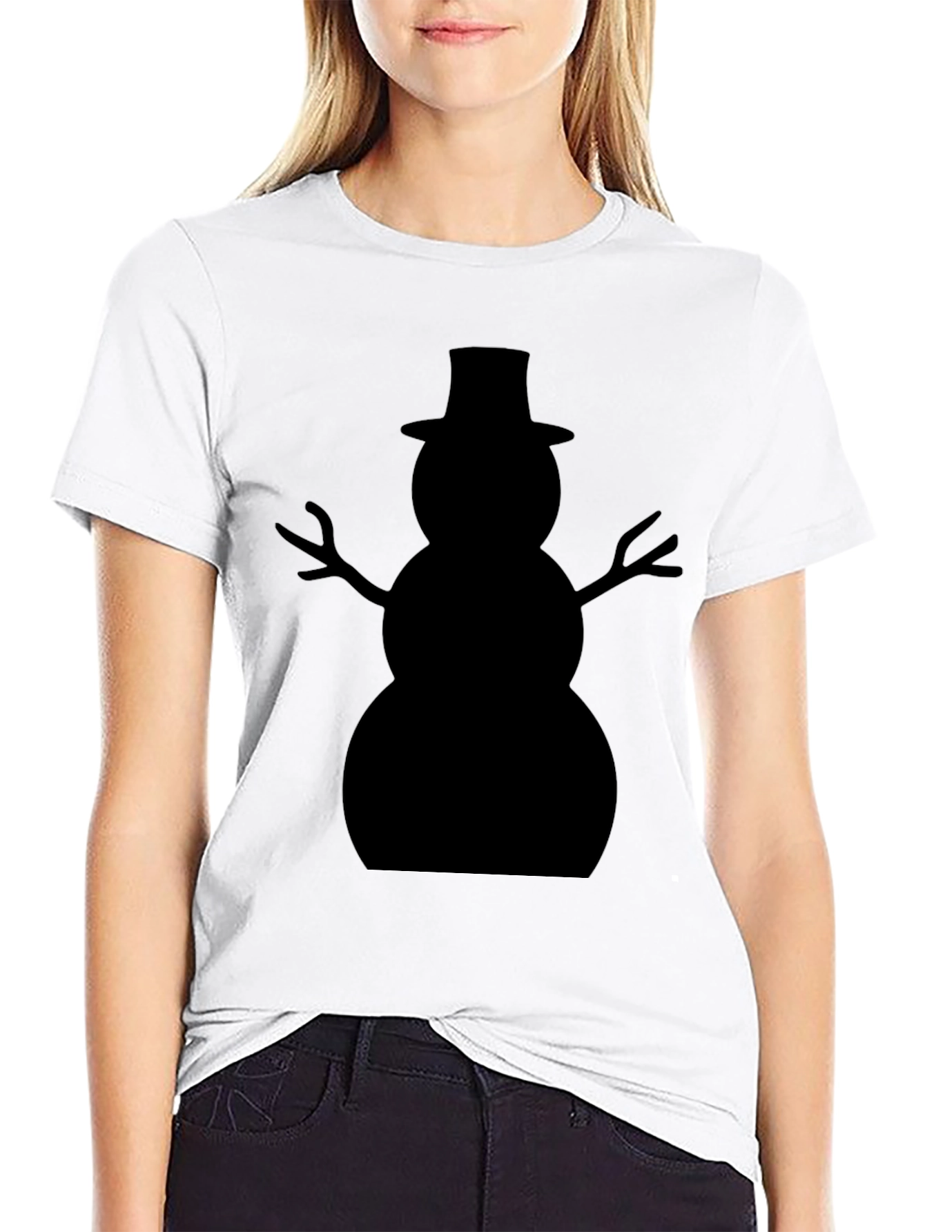 Snowman Silhouette Black T-Shirt
