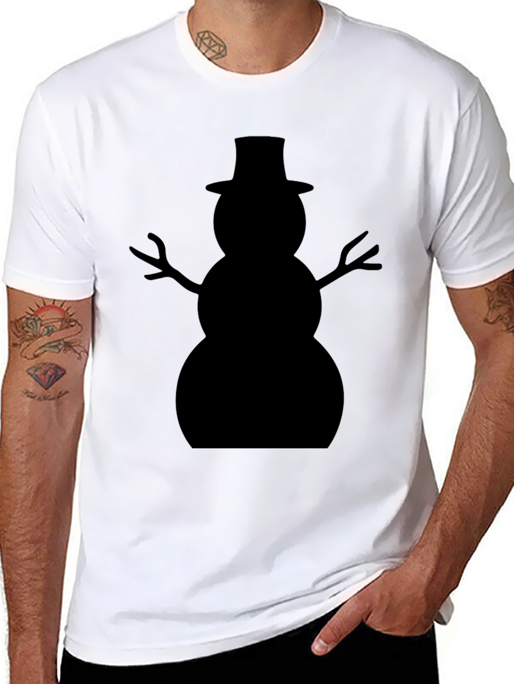 Snowman Silhouette Black T-Shirt