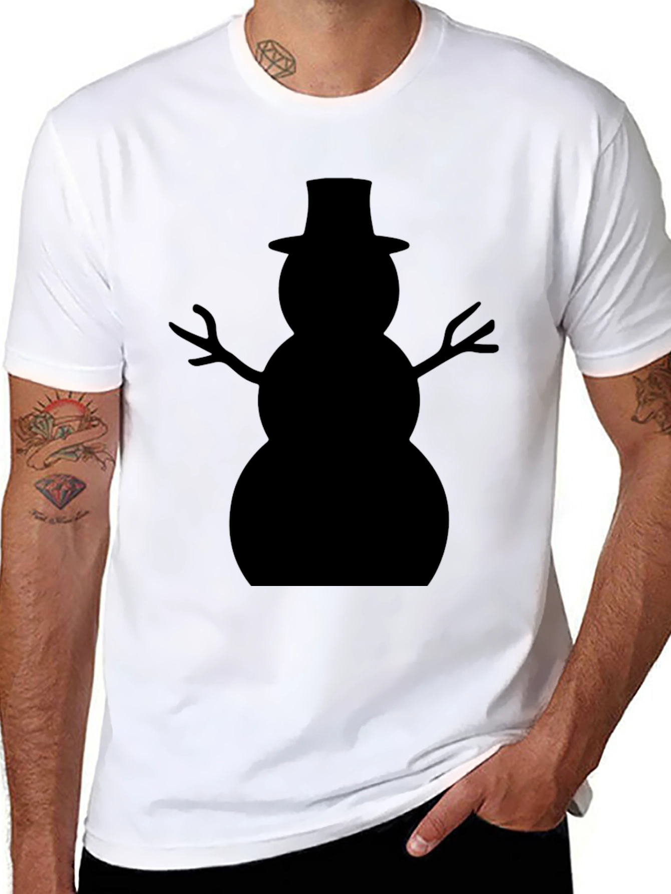 Snowman Silhouette Black T-Shirt