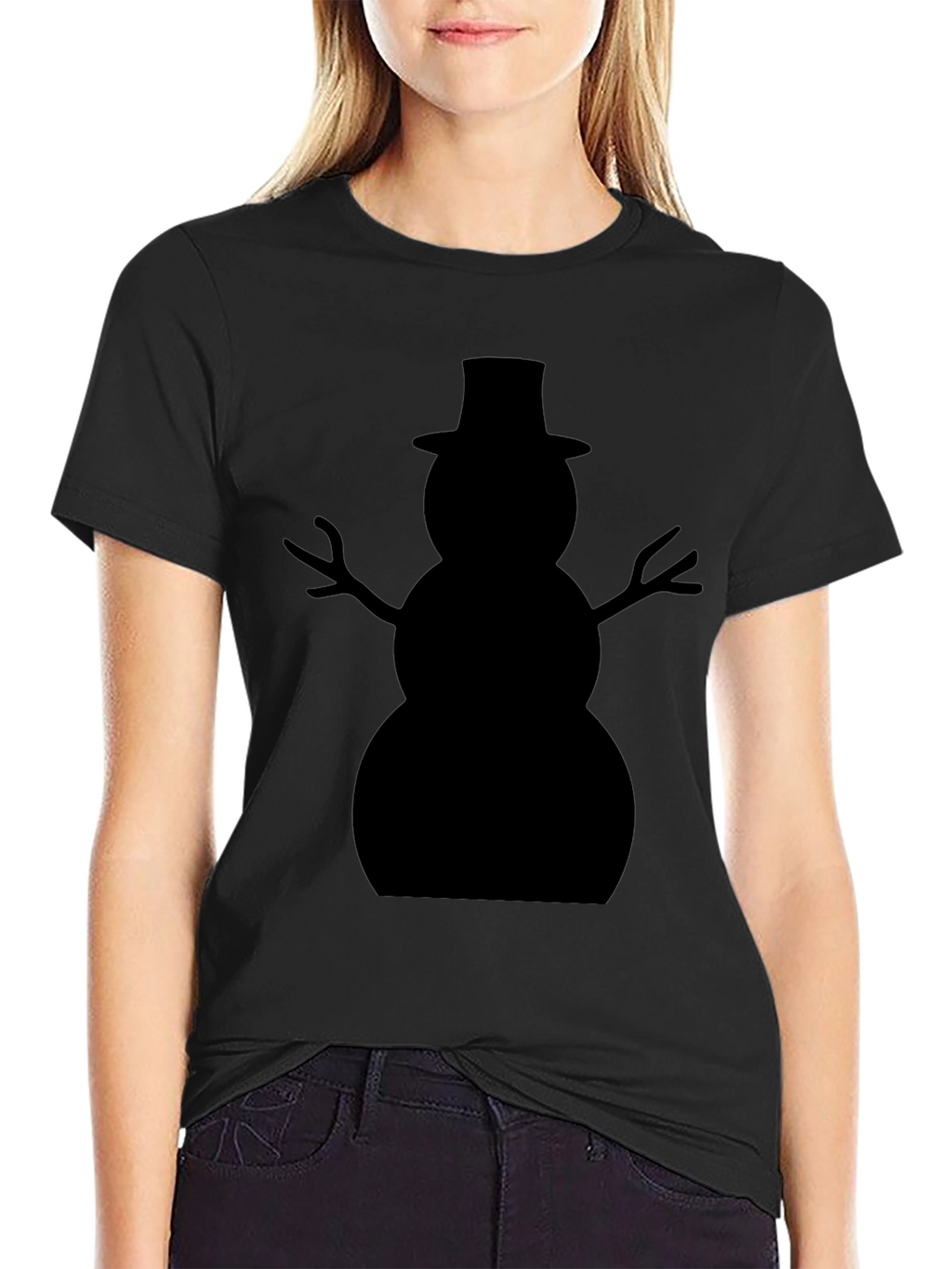 Snowman Silhouette Black T-Shirt