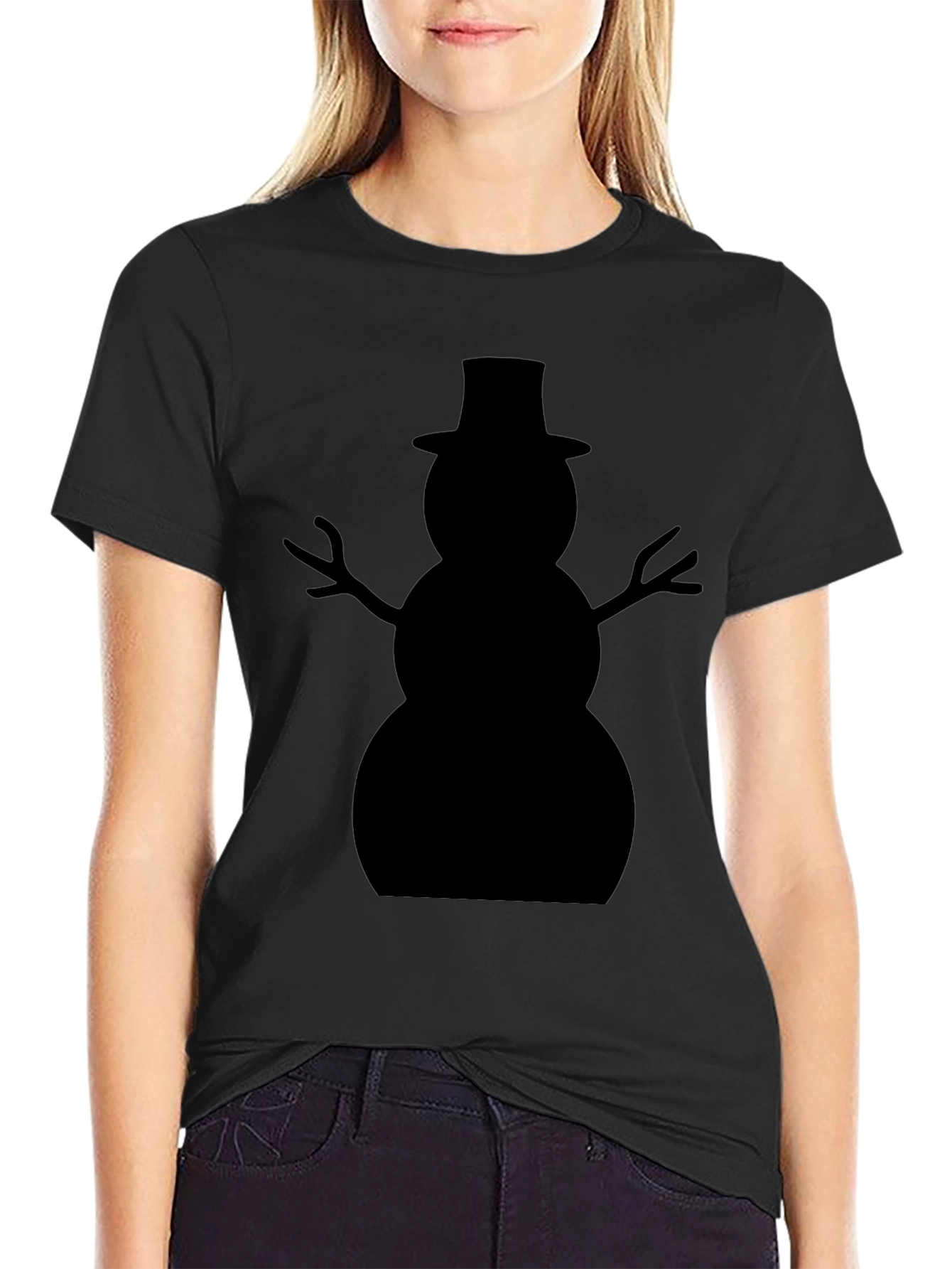 Snowman Silhouette Black T-Shirt