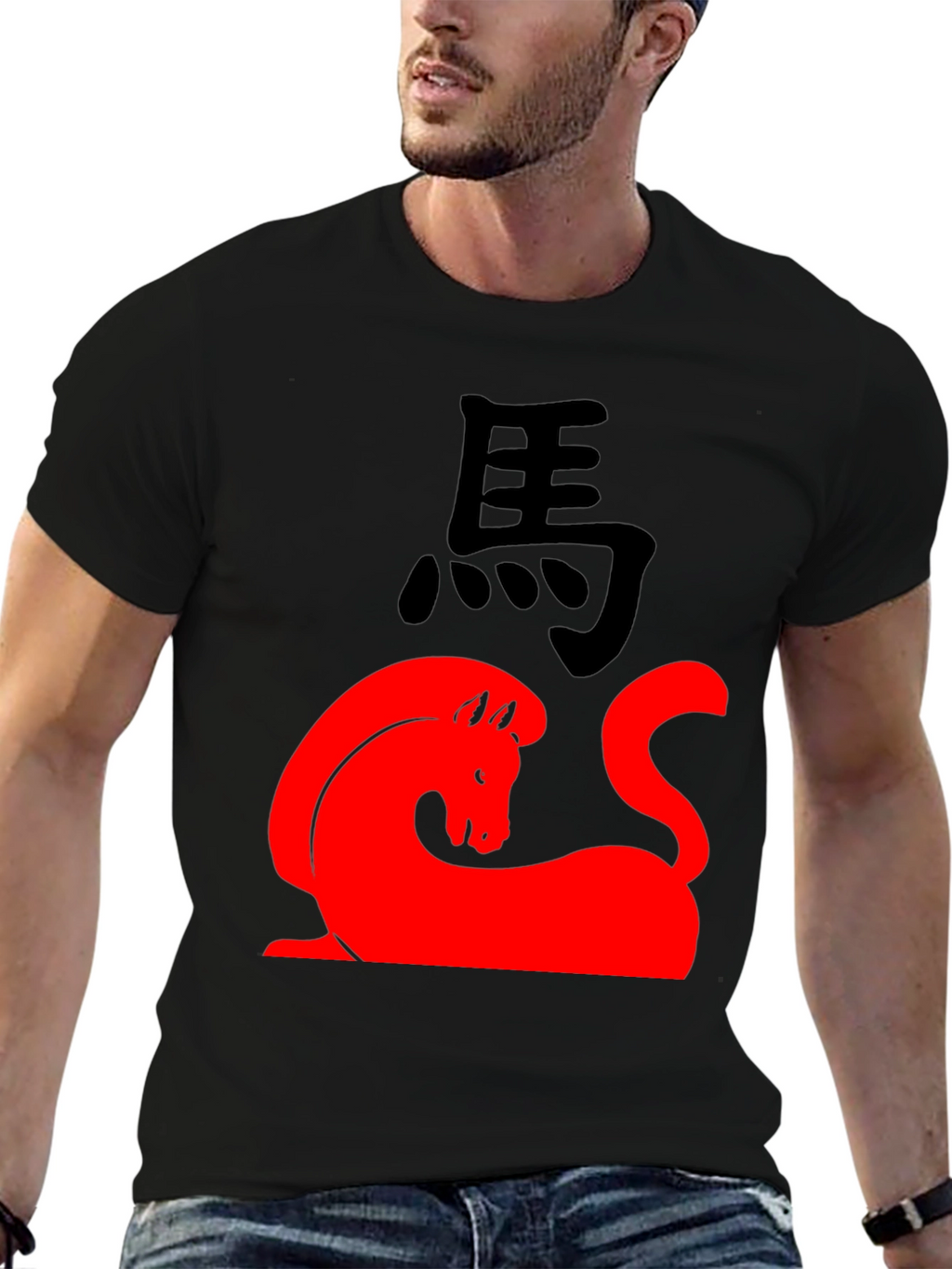 Red Horse Graphic Black T-Shirt