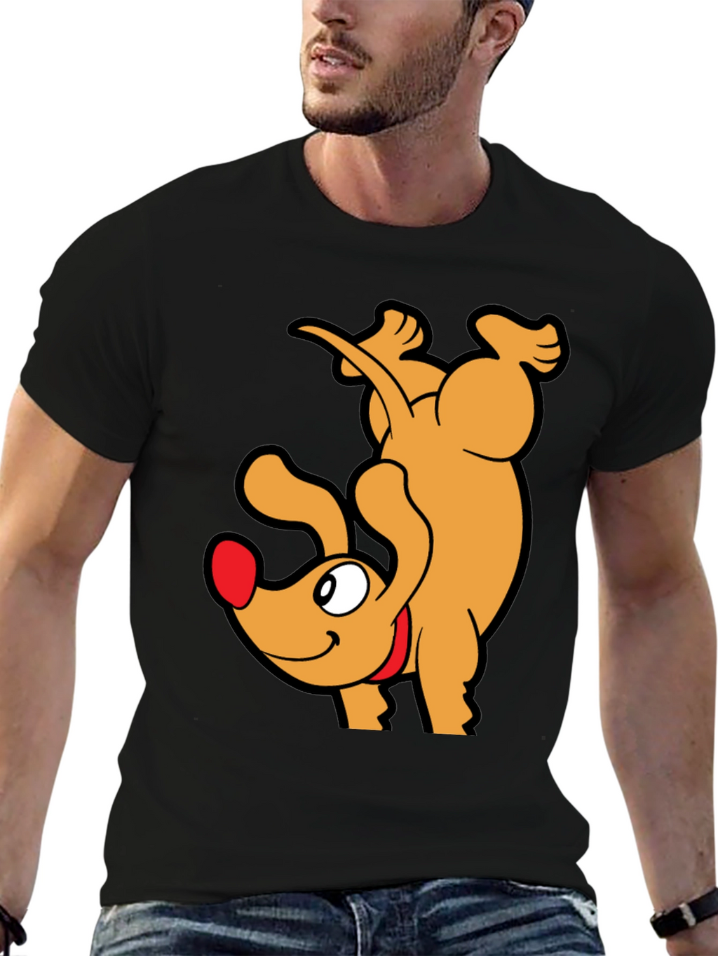 Upside Down Dog Cartoon Graphic T-Shirt