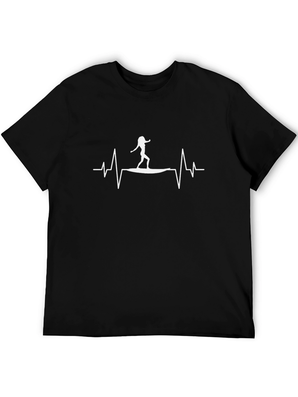 Surfer Girl Heartbeat Tee - Black Cotton T-Shirt