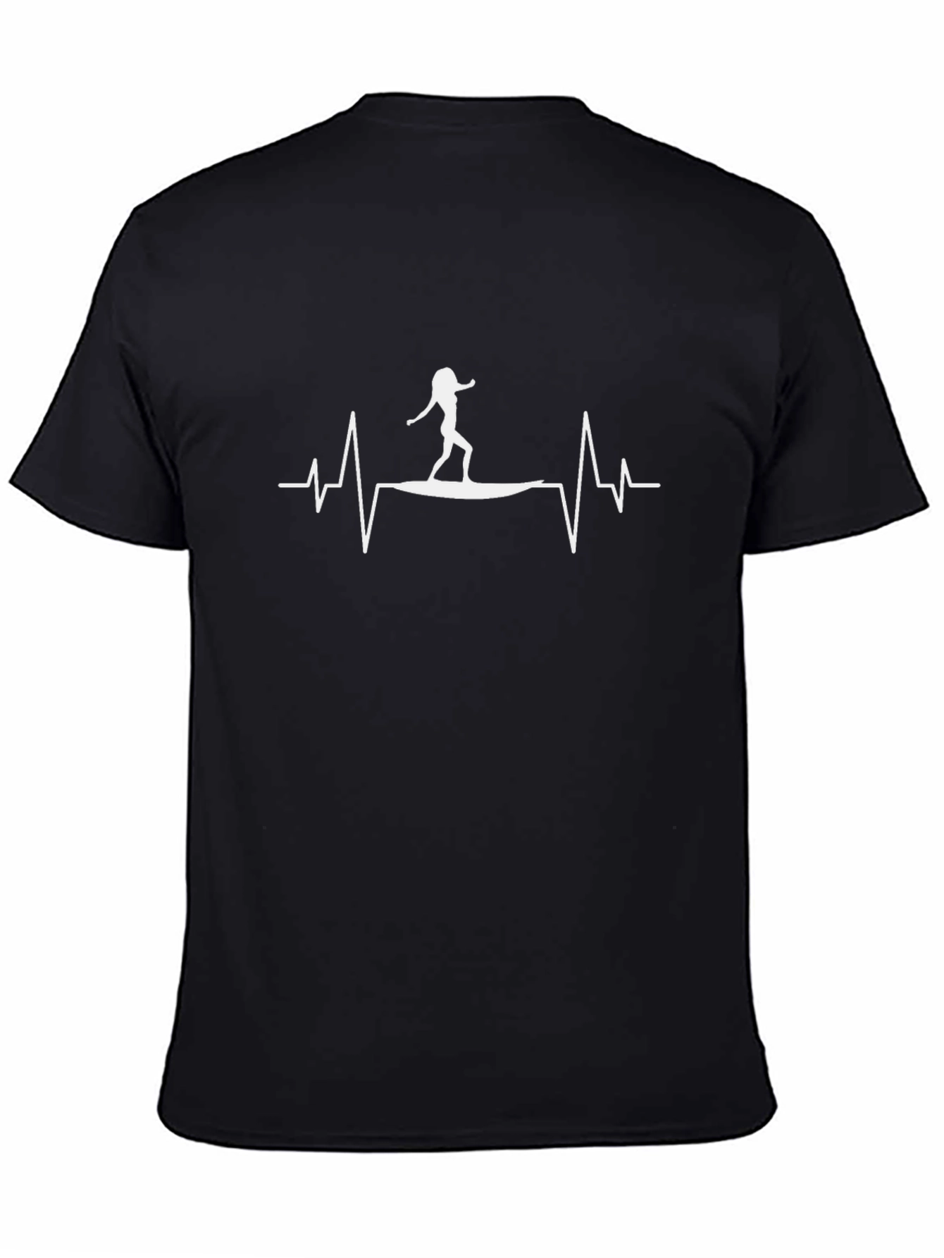 Surfer Girl Heartbeat Tee - Black Cotton T-Shirt