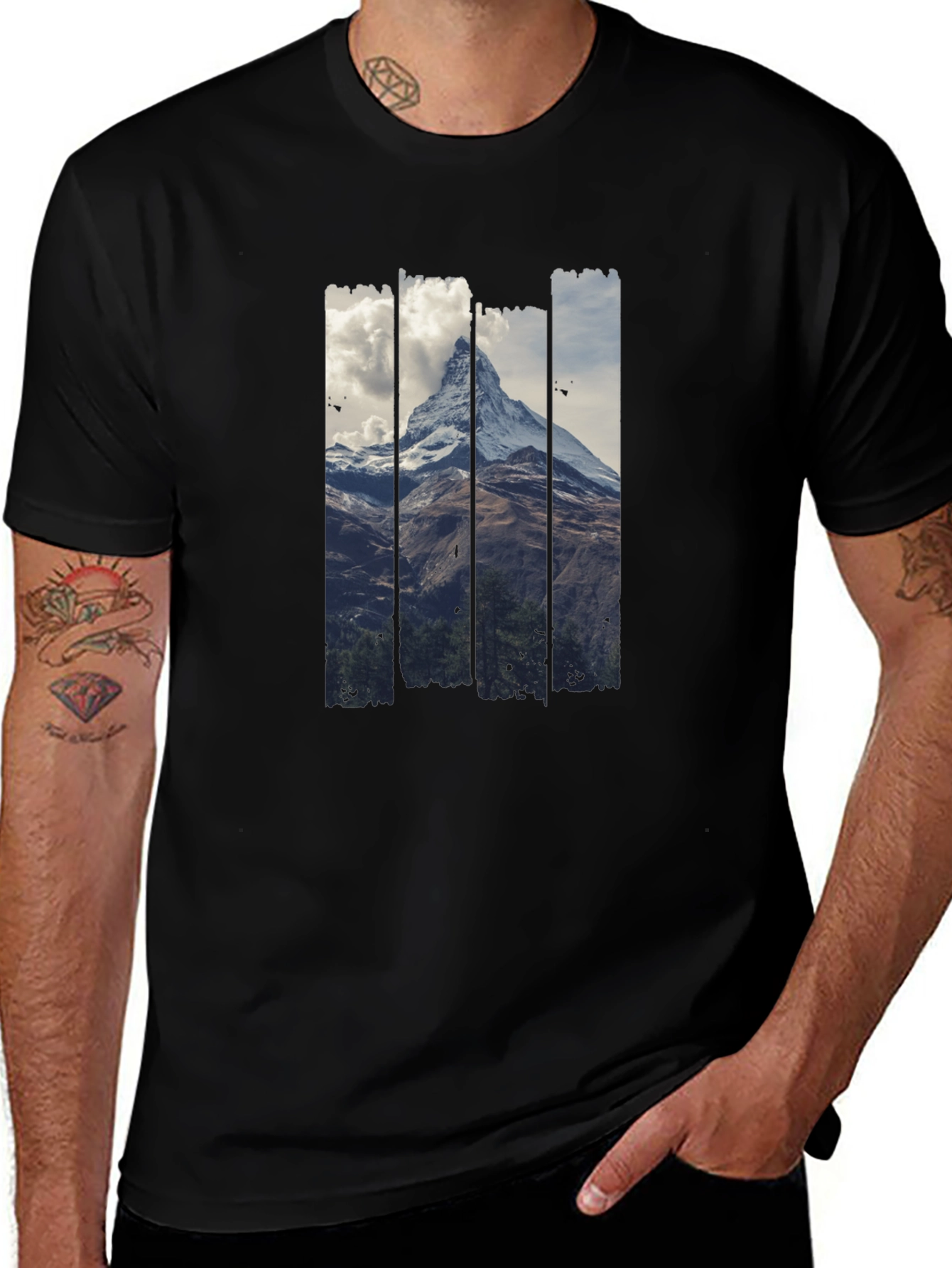 Mountain Peak Graphic Print Mens Black T-Shirt