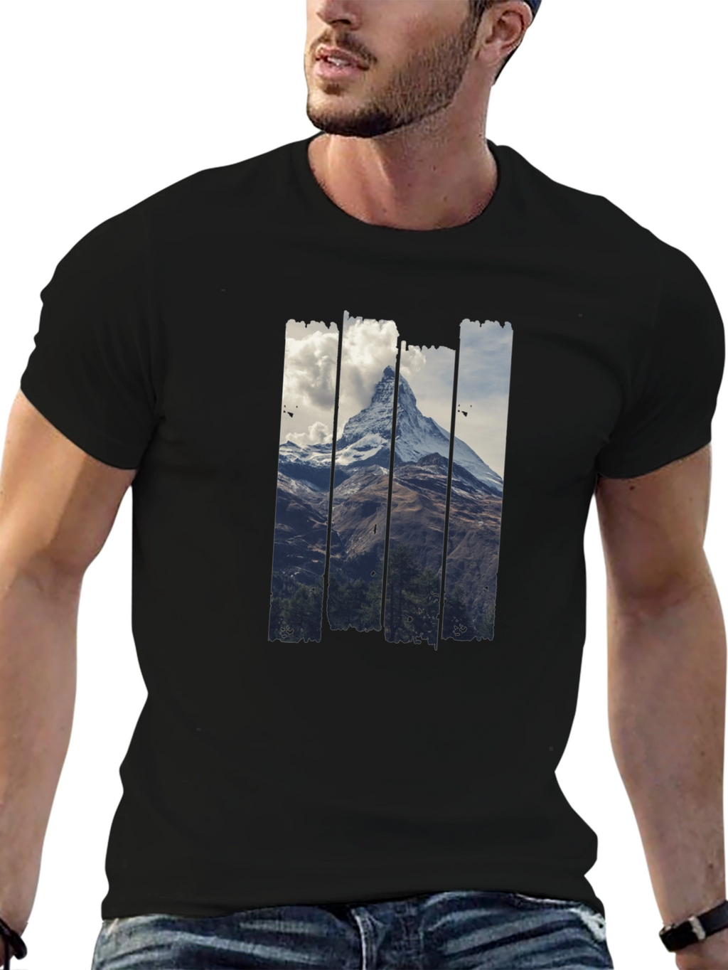 Mountain Peak Graphic Print Mens Black T-Shirt