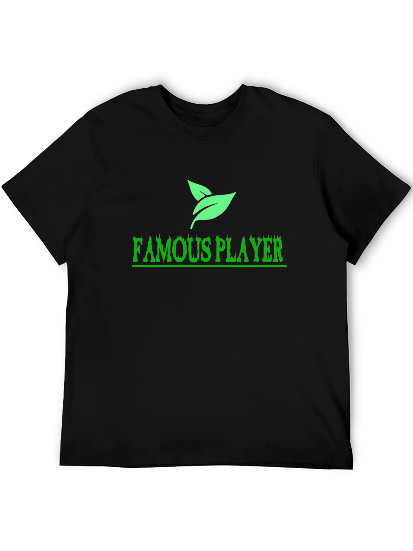 Famous Player Black T-Shirt with Leaf Design
