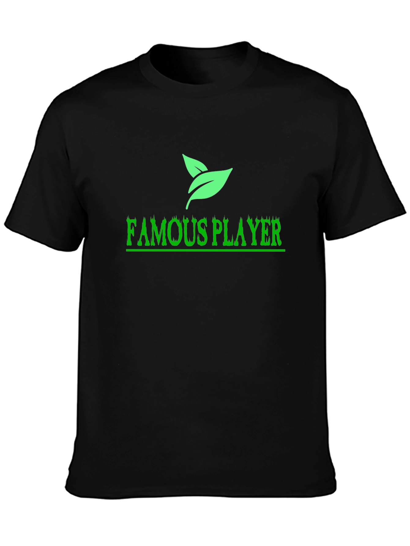 Famous Player Black T-Shirt with Leaf Design