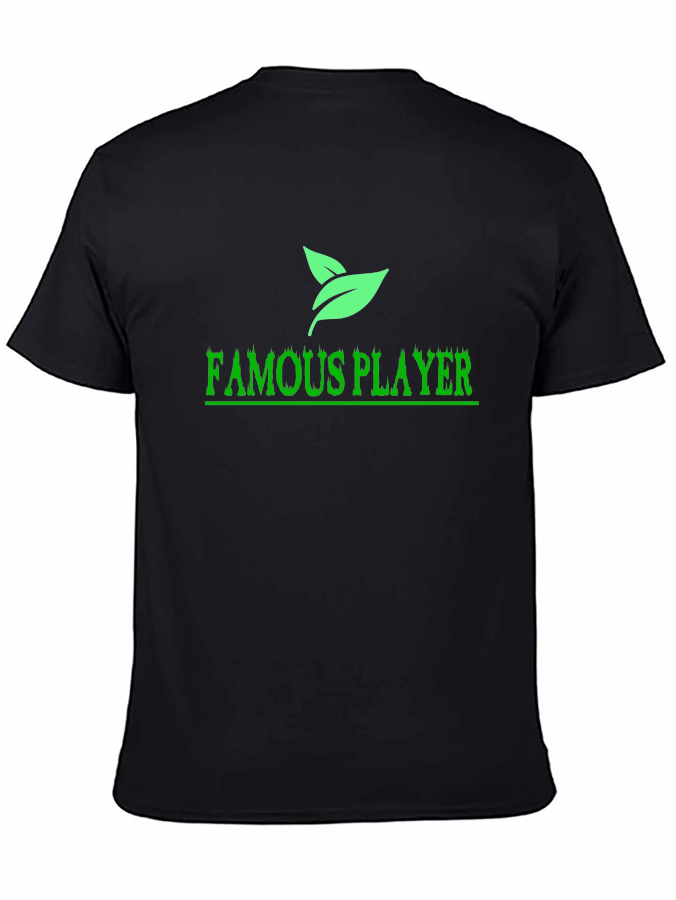 Famous Player Black T-Shirt with Leaf Design