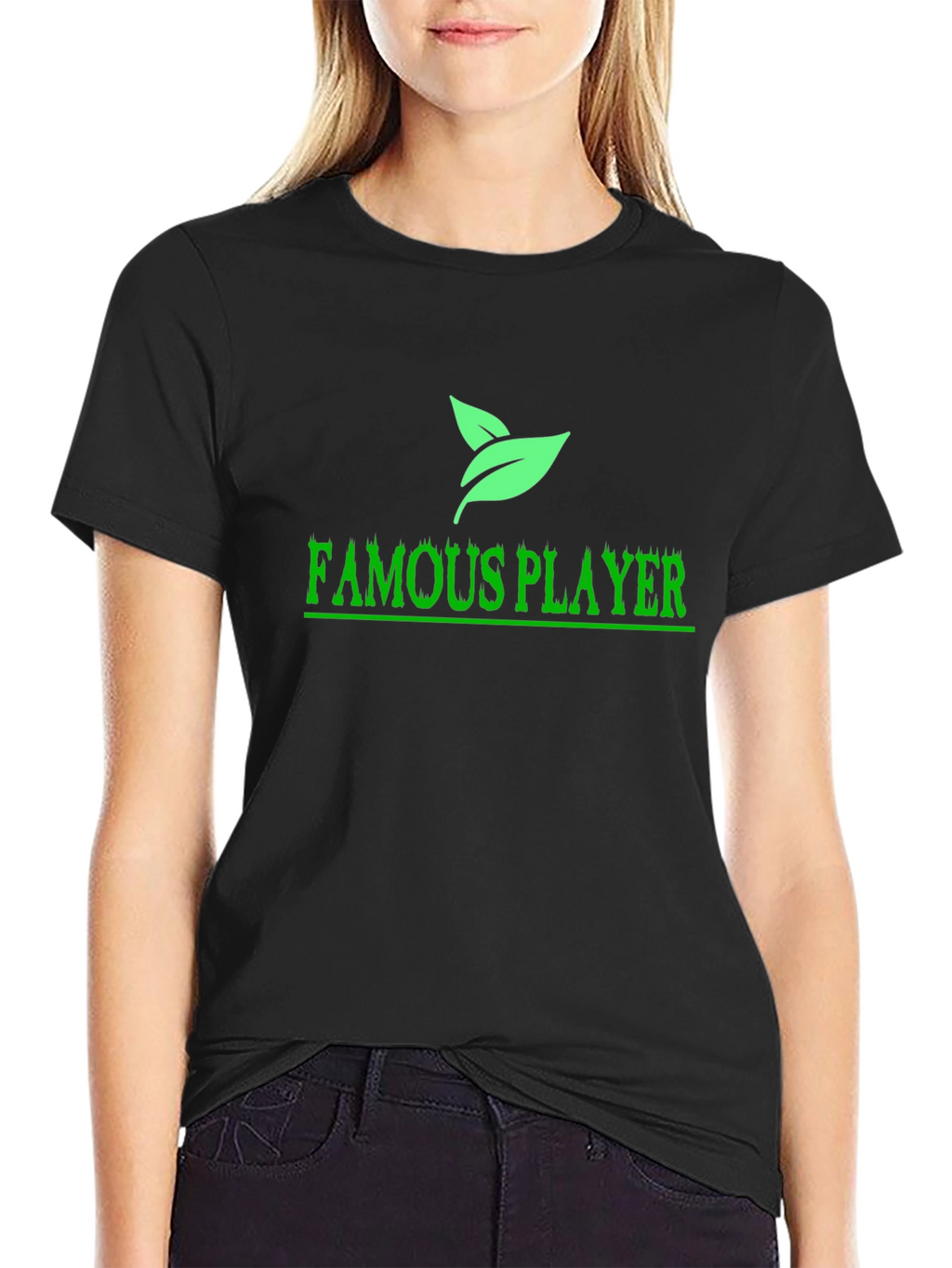 Famous Player Black T-Shirt with Leaf Design