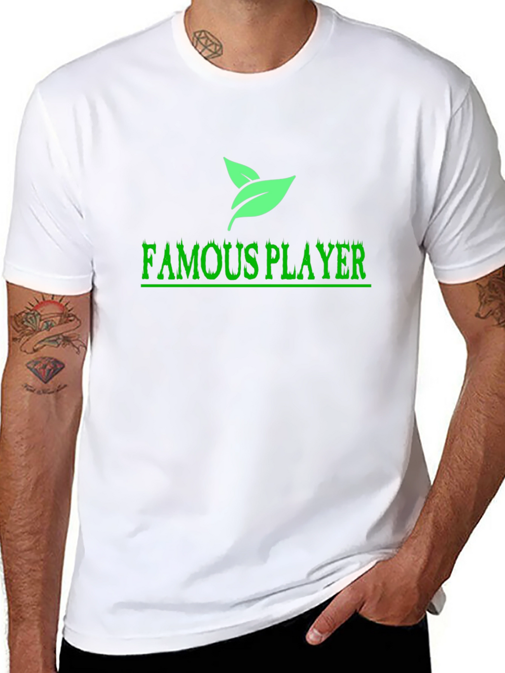 Famous Player Black T-Shirt with Leaf Design