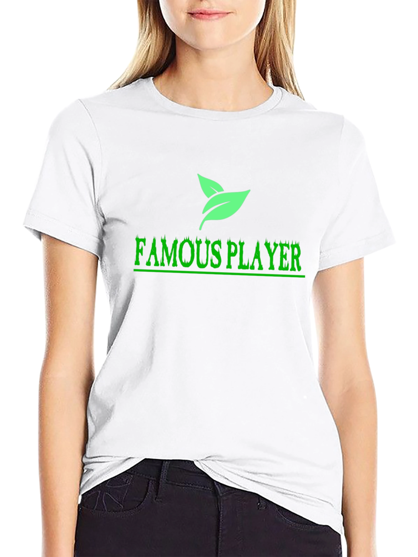 Famous Player Black T-Shirt with Leaf Design