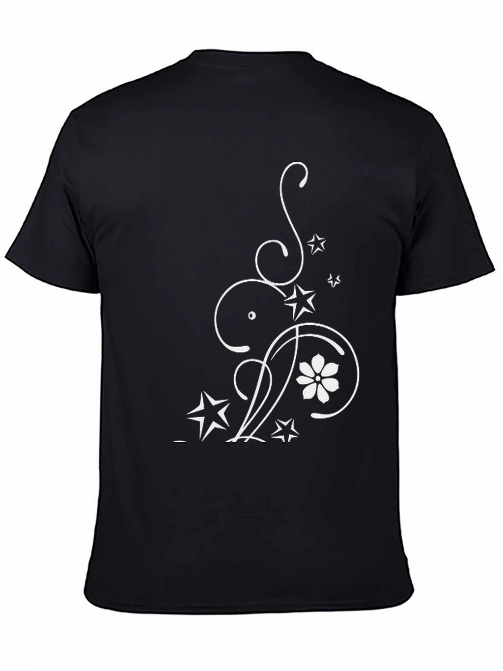 Elegant Floral Star Graphic Black T-Shirt