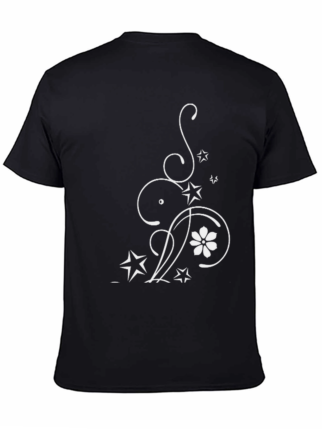 Elegant Floral Star Graphic Black T-Shirt