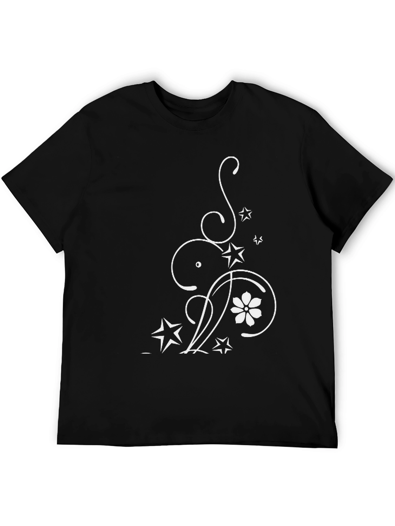 Elegant Floral Star Graphic Black T-Shirt