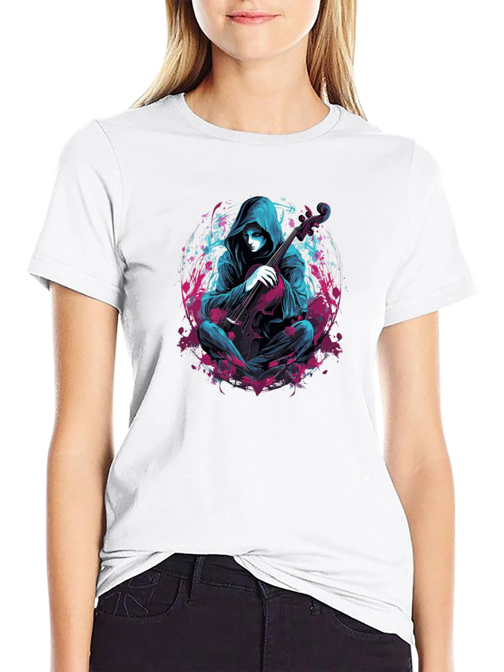 Hooded Musician Graphic Tee - Darkwave Style