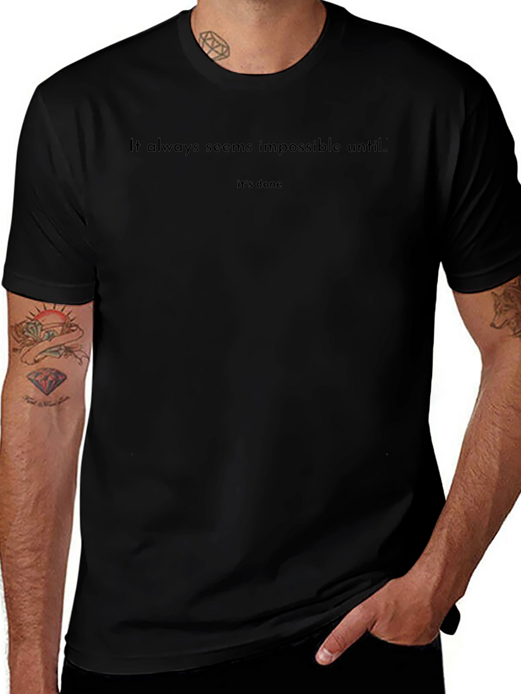 Motivational Black T-Shirt - It Always Seems Impossible...