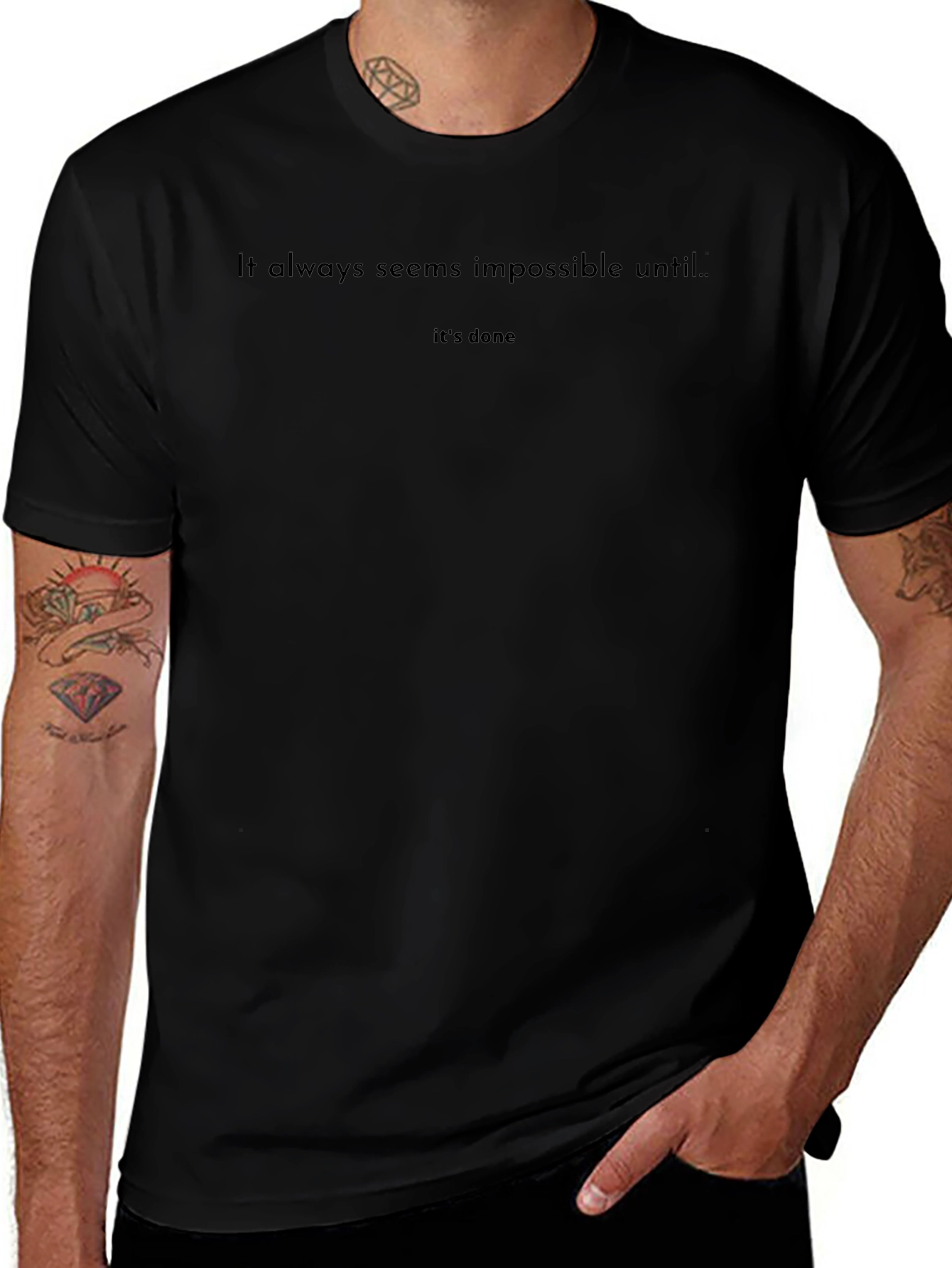 Motivational Black T-Shirt - It Always Seems Impossible...