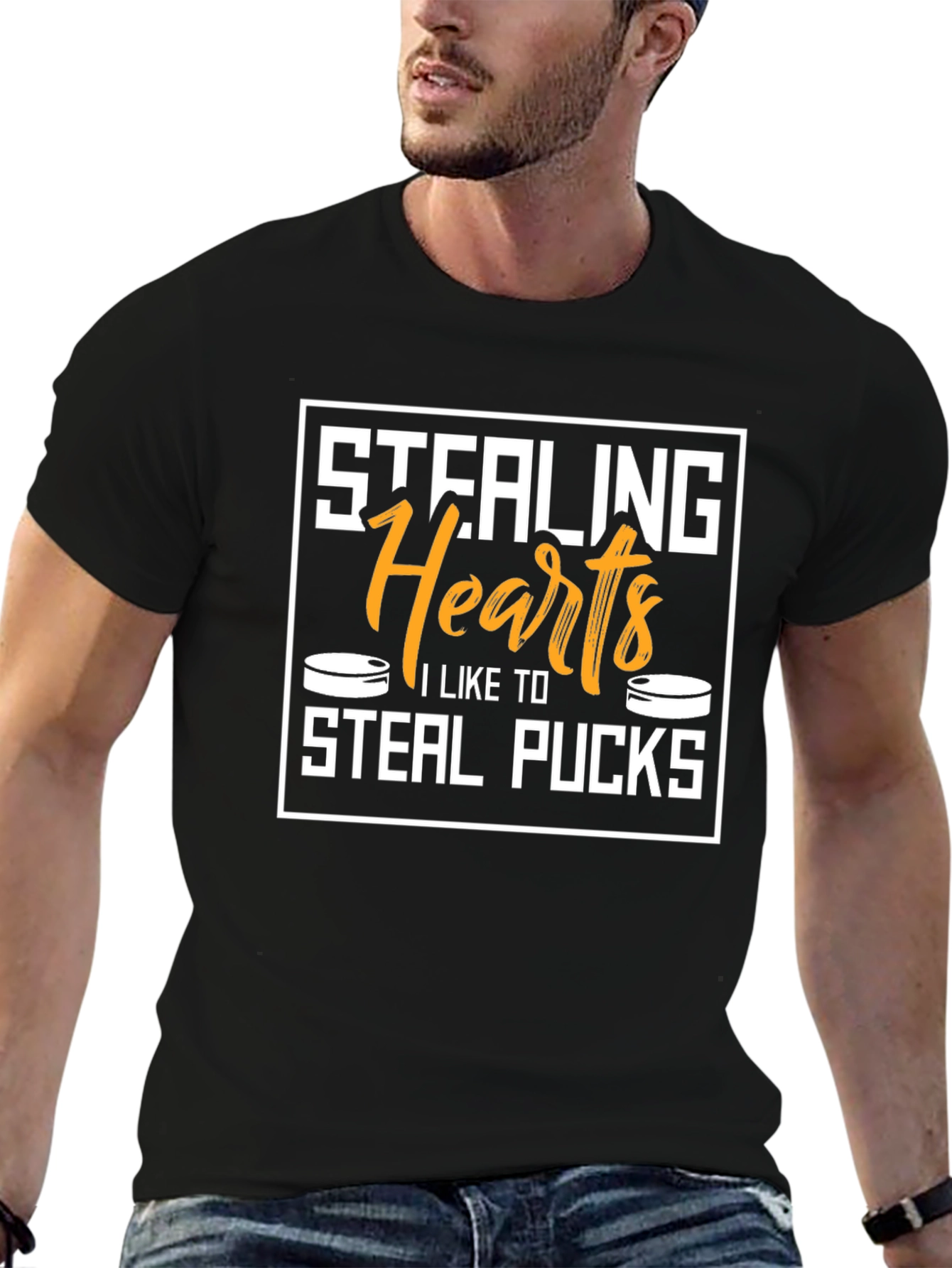 Stealing Hearts Steal Pucks Black Graphic Tee