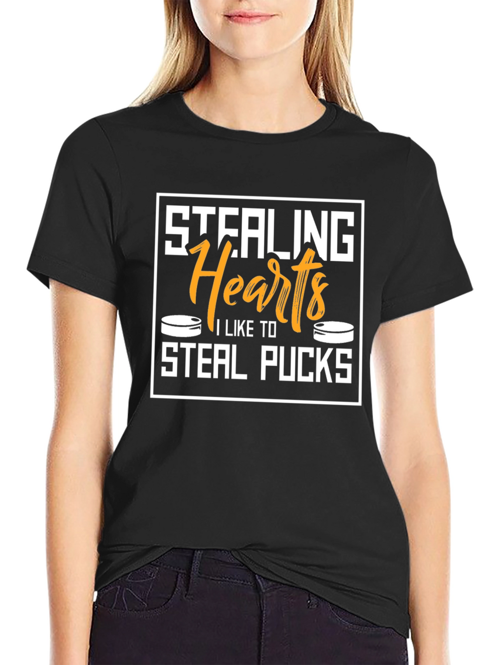 Stealing Hearts Steal Pucks Black Graphic Tee