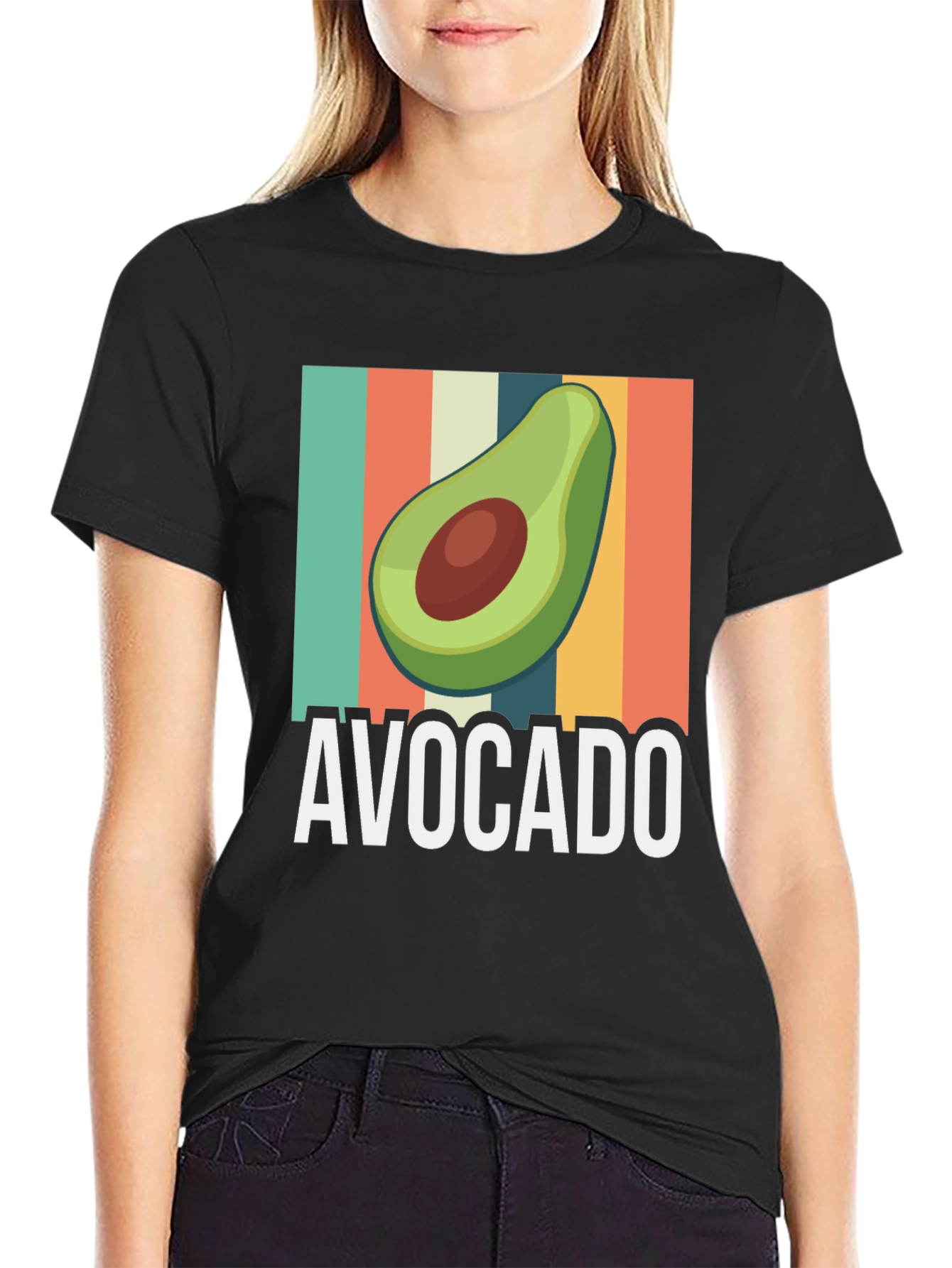Avocado Graphic Tee - Retro Striped Design