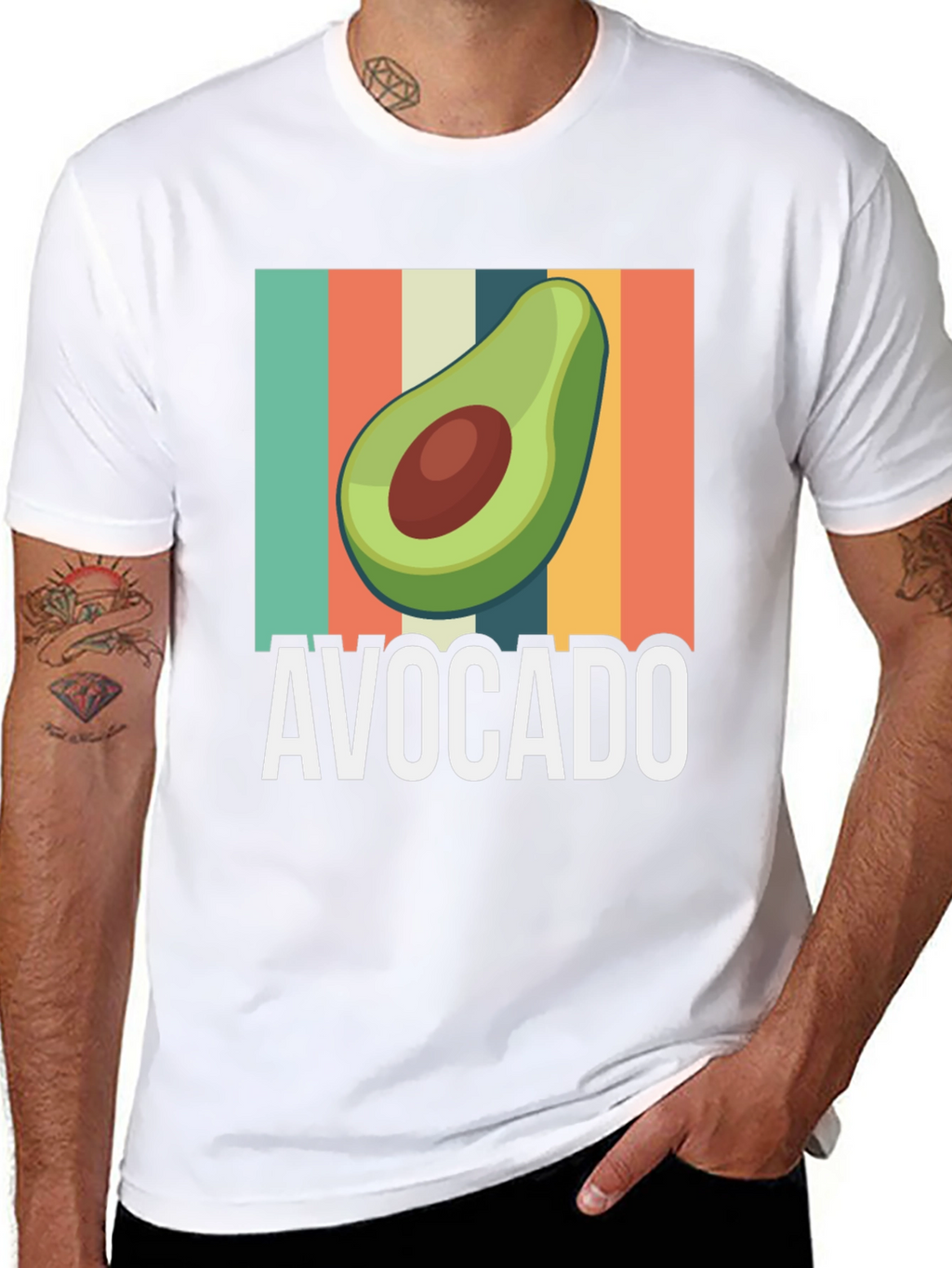 Avocado Graphic Tee - Retro Striped Design