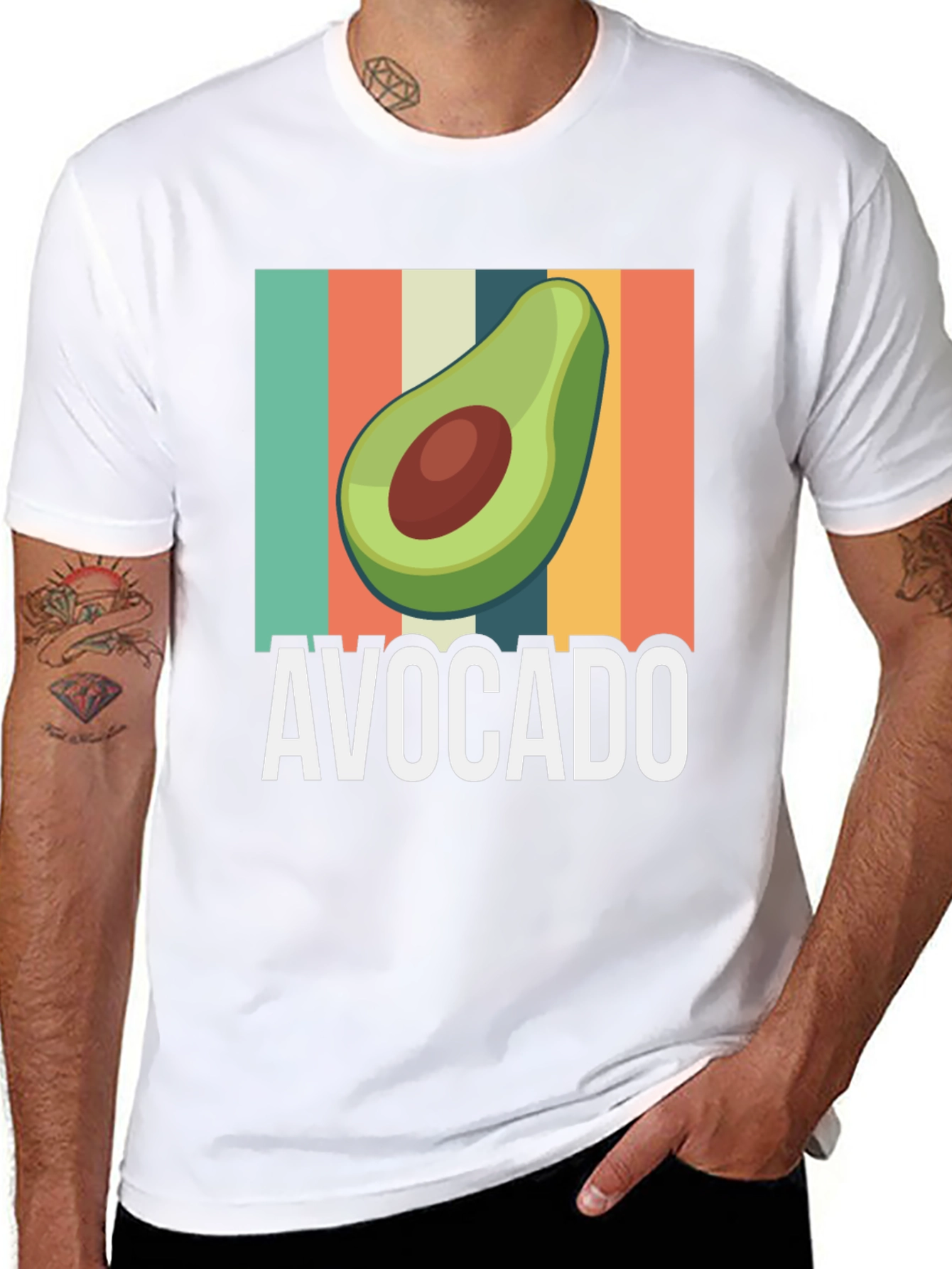 Avocado Graphic Tee - Retro Striped Design