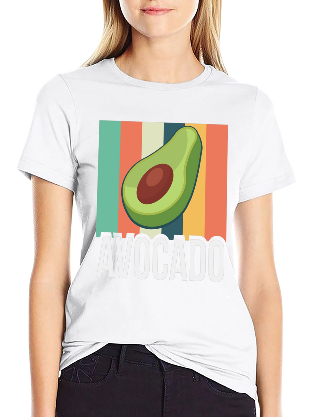 Avocado Graphic Tee - Retro Striped Design