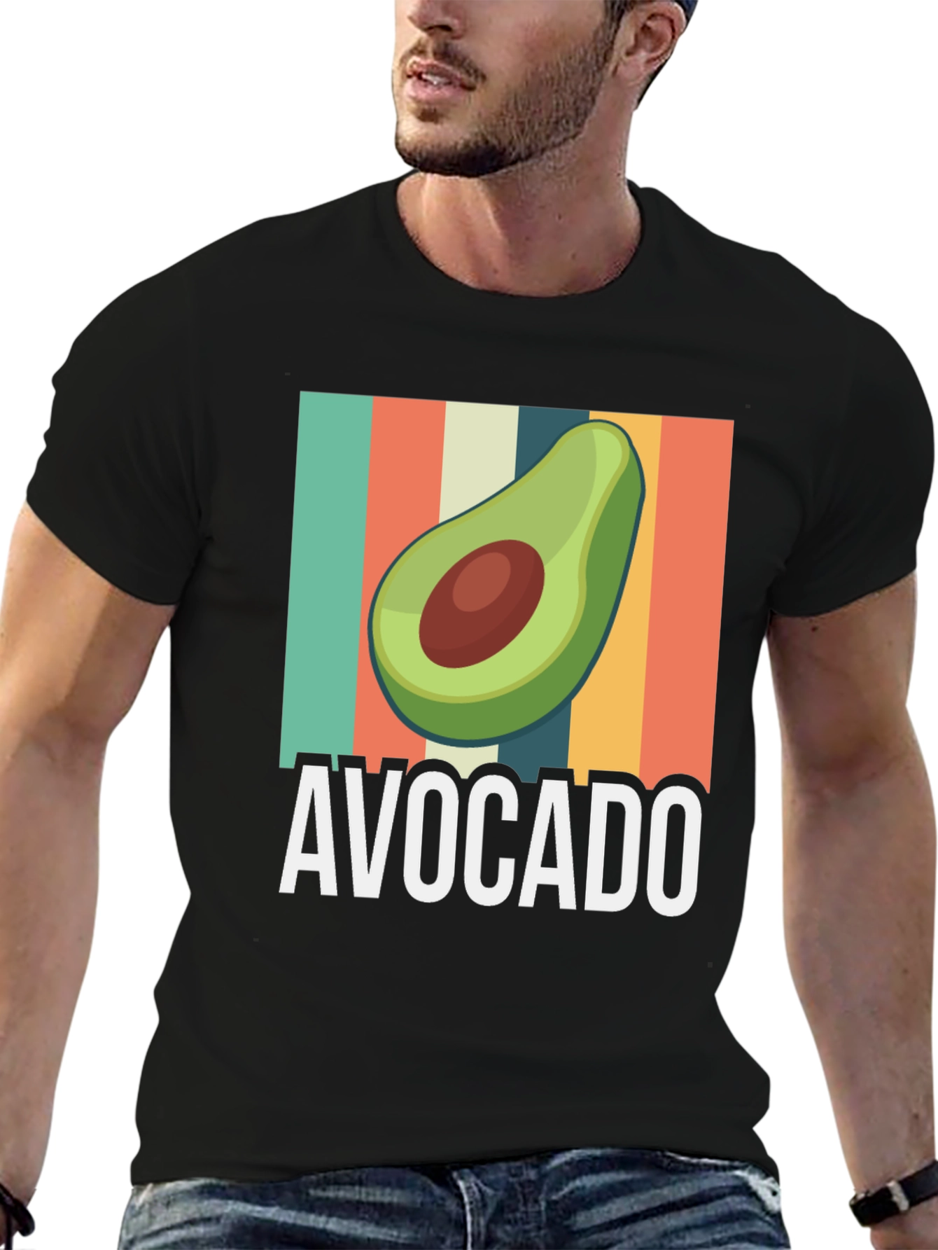 Avocado Graphic Tee - Retro Striped Design