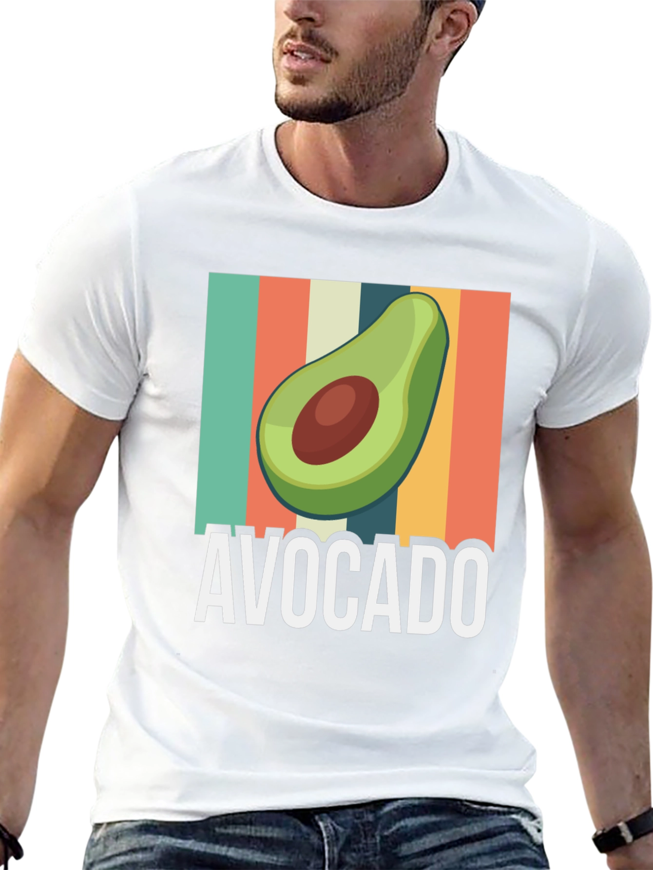 Avocado Graphic Tee - Retro Striped Design