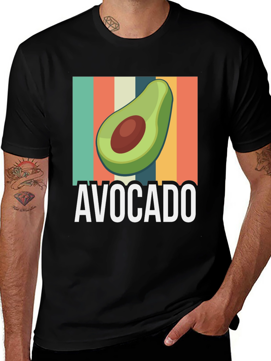 Avocado Graphic Tee - Retro Striped Design