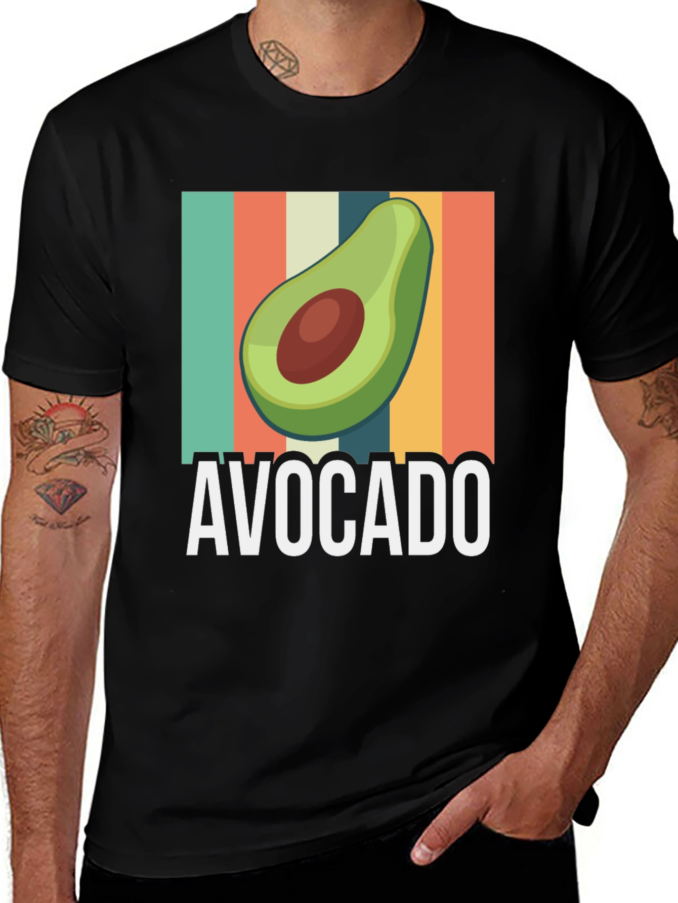 Avocado Graphic Tee - Retro Striped Design