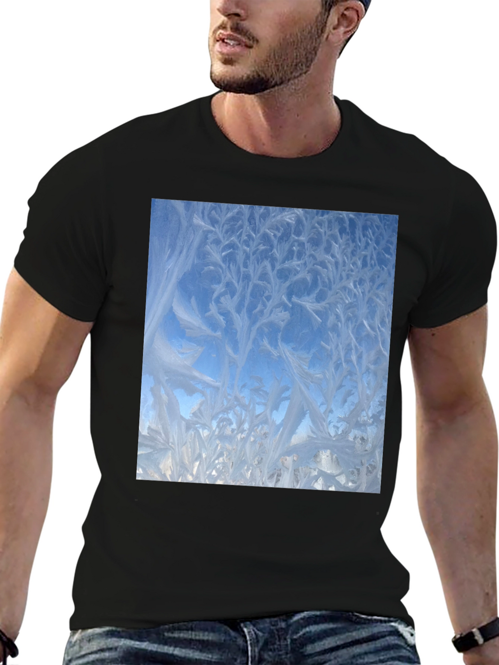 Winter Window Frost Print T-Shirt - Black