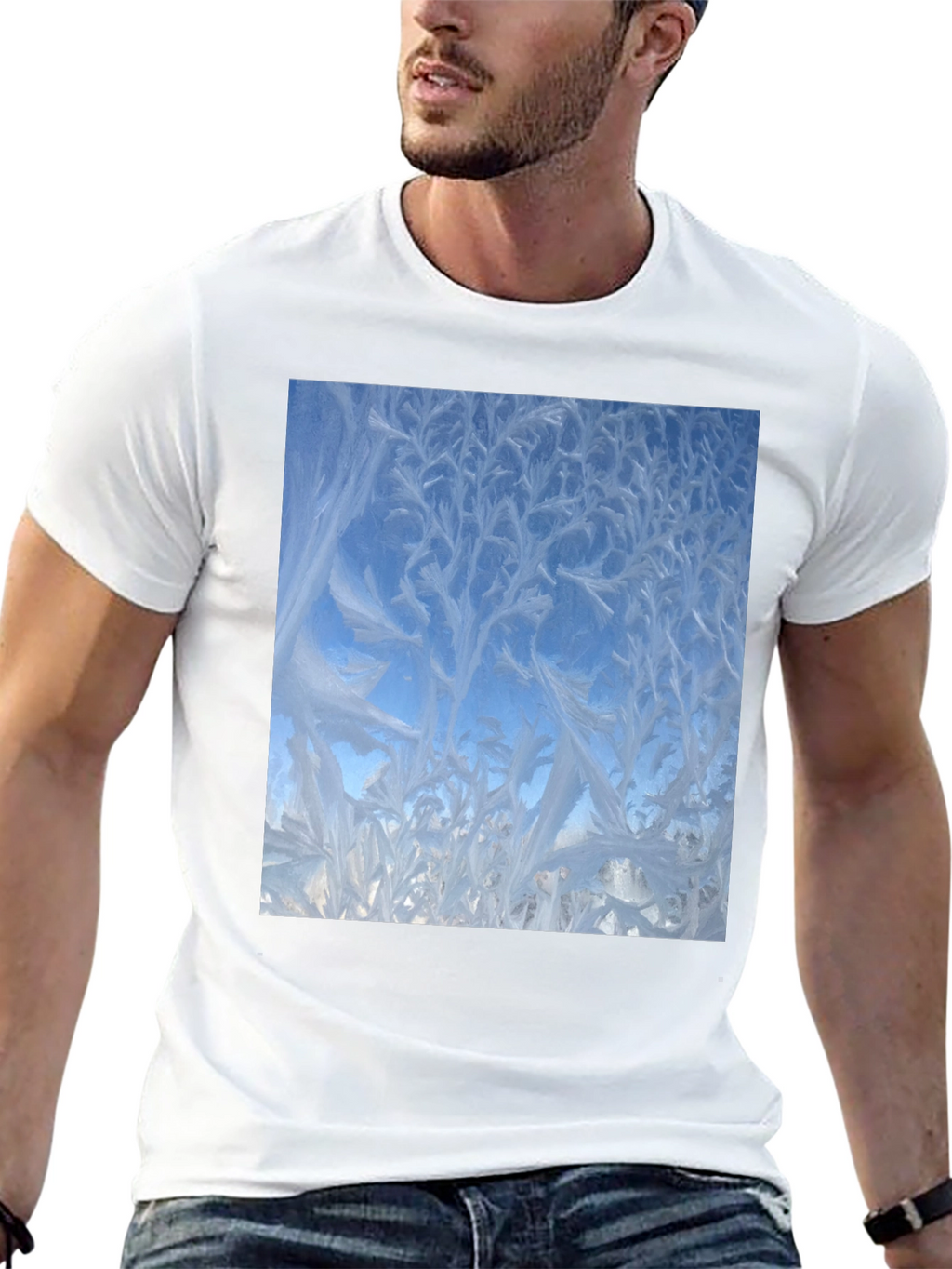 Winter Window Frost Print T-Shirt - Black