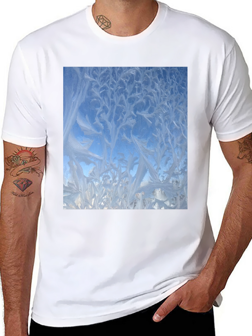 Winter Window Frost Print T-Shirt - Black