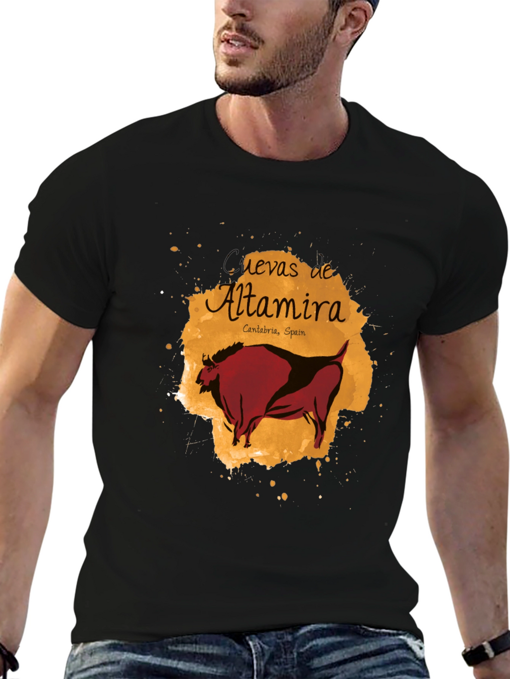 Altamira Caves Bison Graphic Tee - Artistic Black T-Shirt